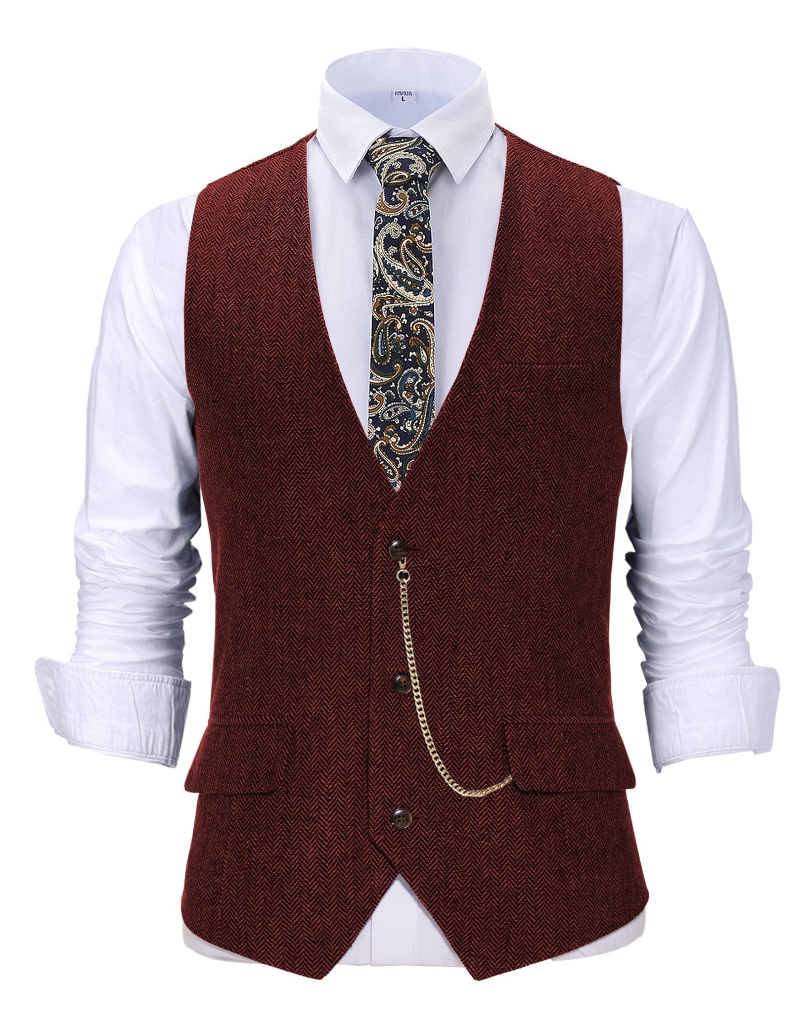 ceehuteey Vintage Men's Slim Fit Herringbone V Neck Waistcoat