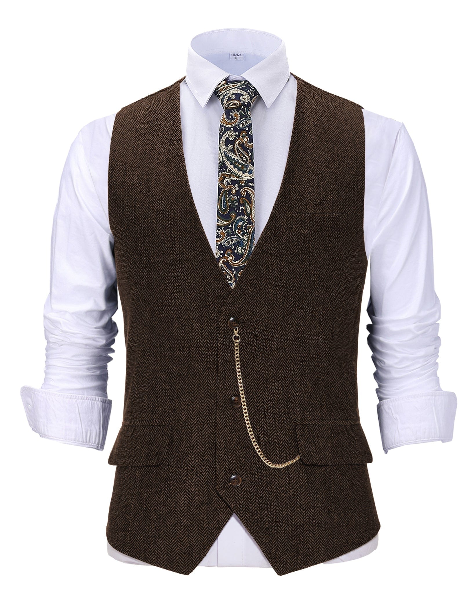 ceehuteey Vintage Men's Slim Fit Herringbone V Neck Waistcoat