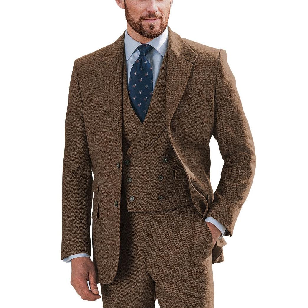 ceehuteey Wedding 3 Pieces Mens Suit Herringbone Notch Lapel for Men (Blazer+vest+Pants)