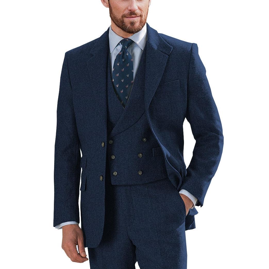 ceehuteey Wedding 3 Pieces Mens Suit Herringbone Notch Lapel for Men (Blazer+vest+Pants)