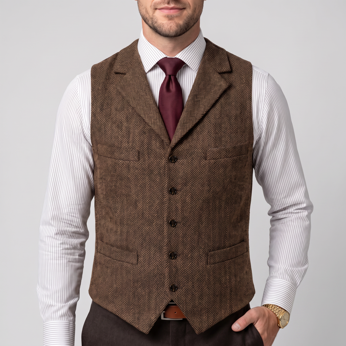 Ceehuteey Men's Suit Vest Herringbone Notch Lapel Waistcoat
