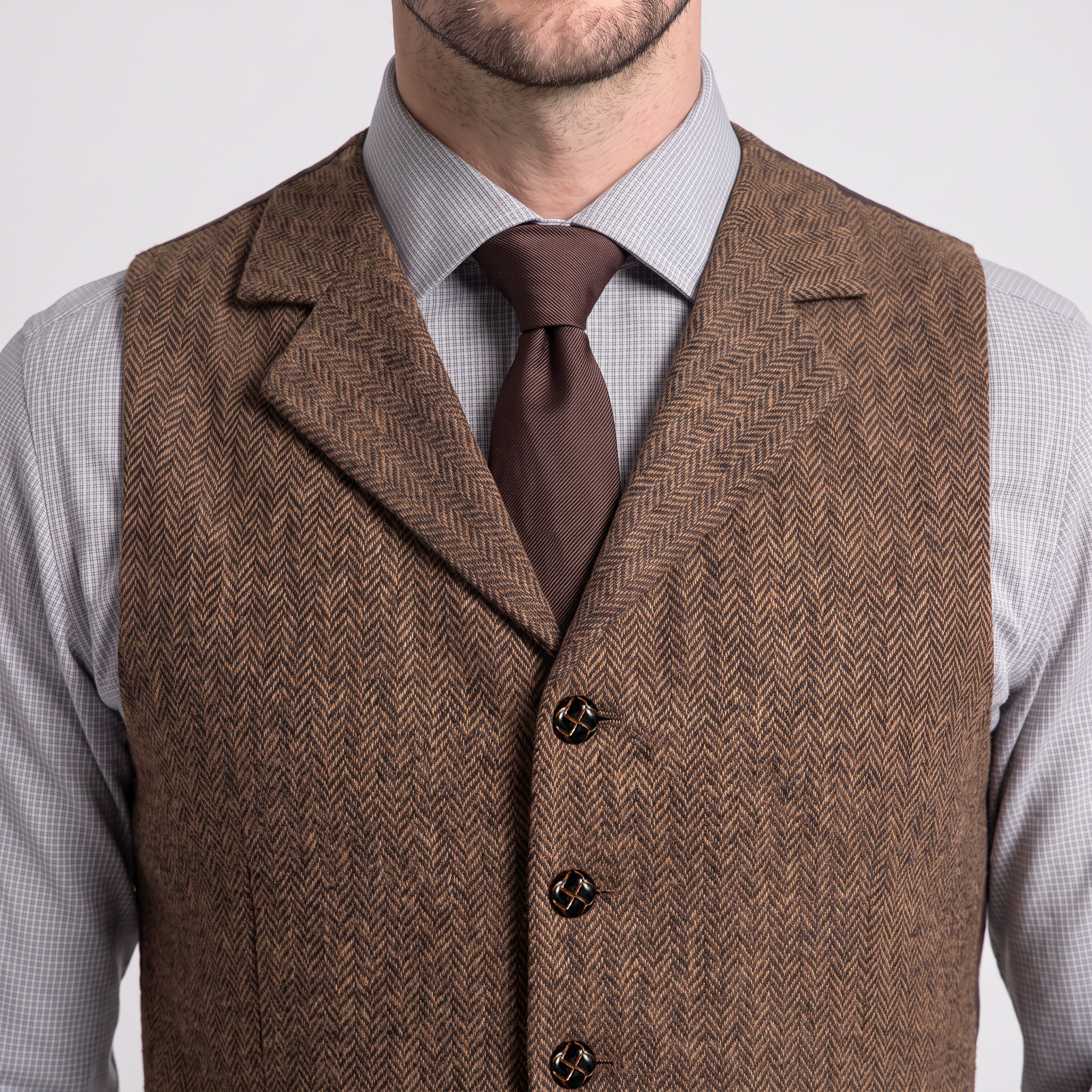 Ceehuteey Men's Classic vintage Vest Tweed Herringbone Notch Lapel Waistcoat
