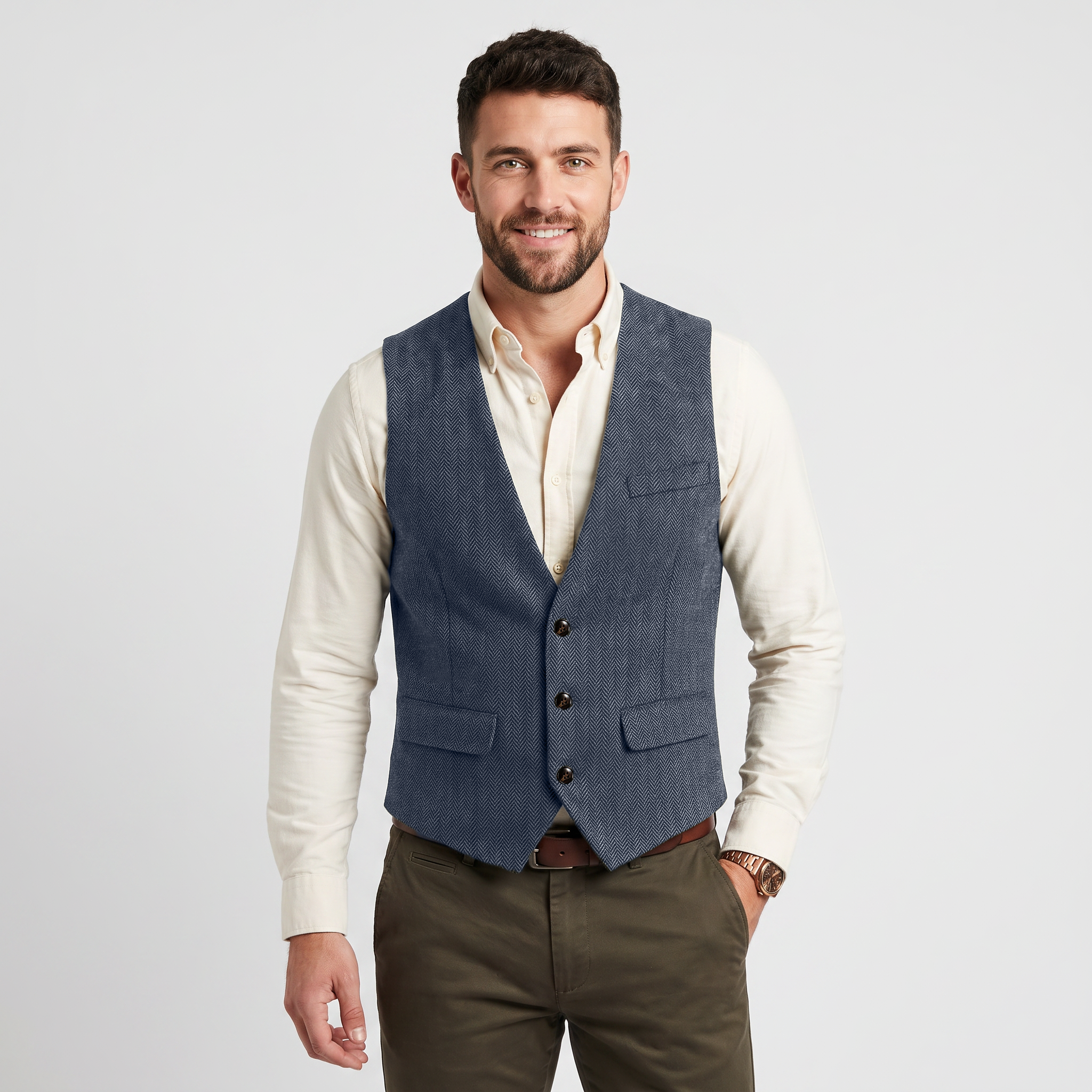 Ceehuteey Classic Men's V Neck Herringbone Waistcoat