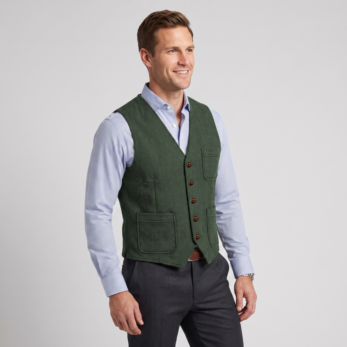 Ceehuteey Men's Tweed Herringbone V Neck Waistcoat
