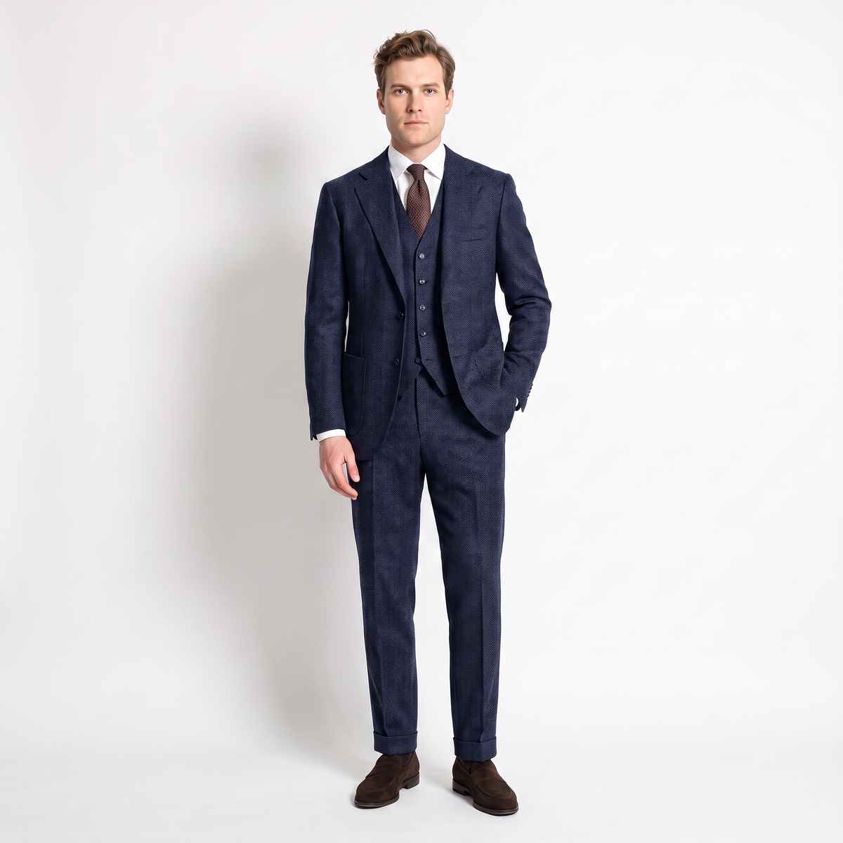 Ceehuteey 3 Pieces Men's Suit Herringbone Notch Lapel Suits (Blazer+Vest+Pants)