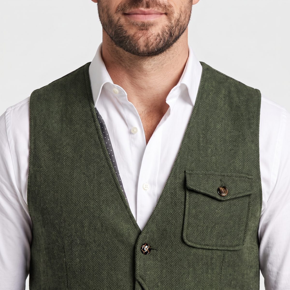 Ceehuteey Men‘s Causual V Neck Tweed Herringbone Waistcoat