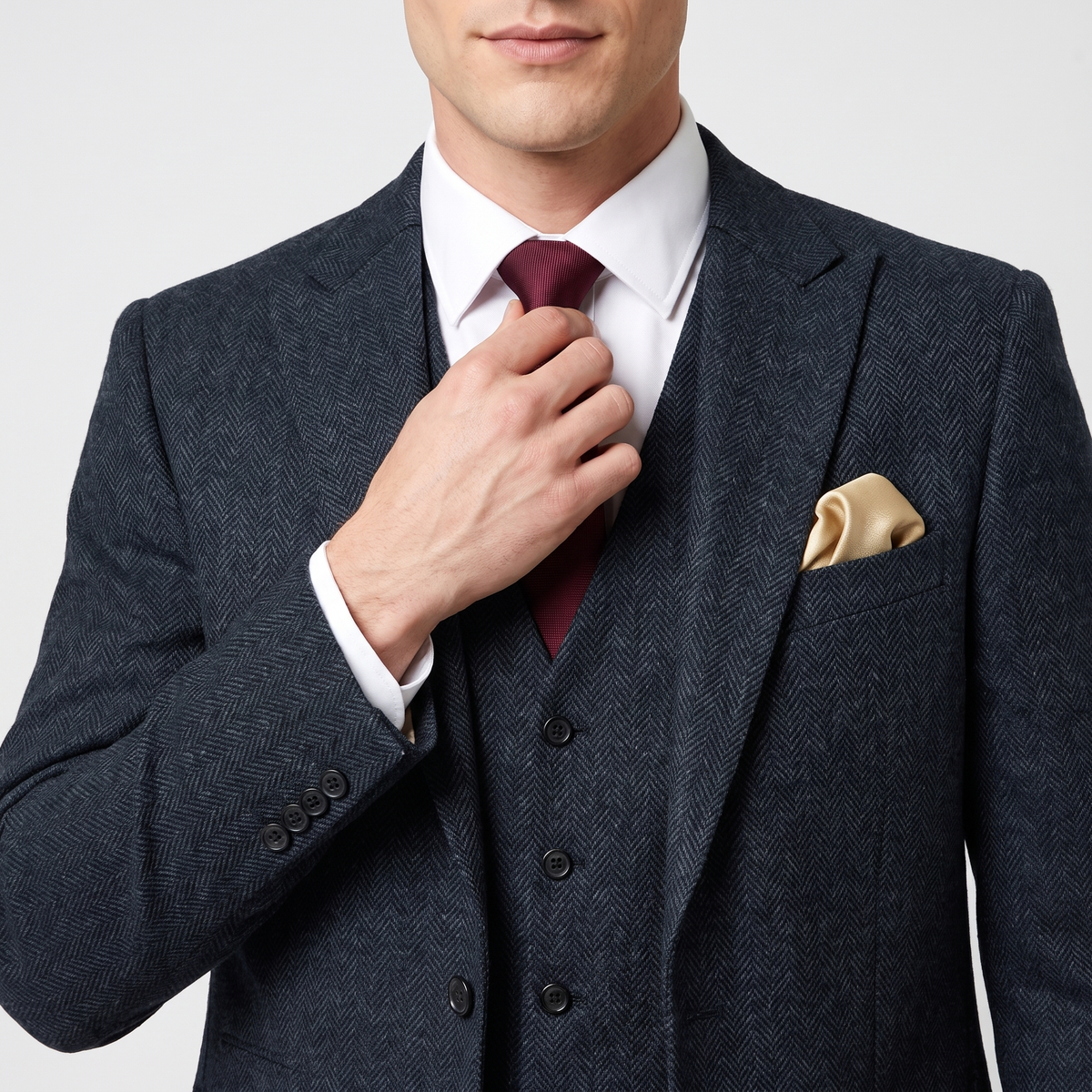 Ceehuteey 3 Pieces Men's Herringbone Peak Lapel For Wedding (Blazer+Vest+Pants)