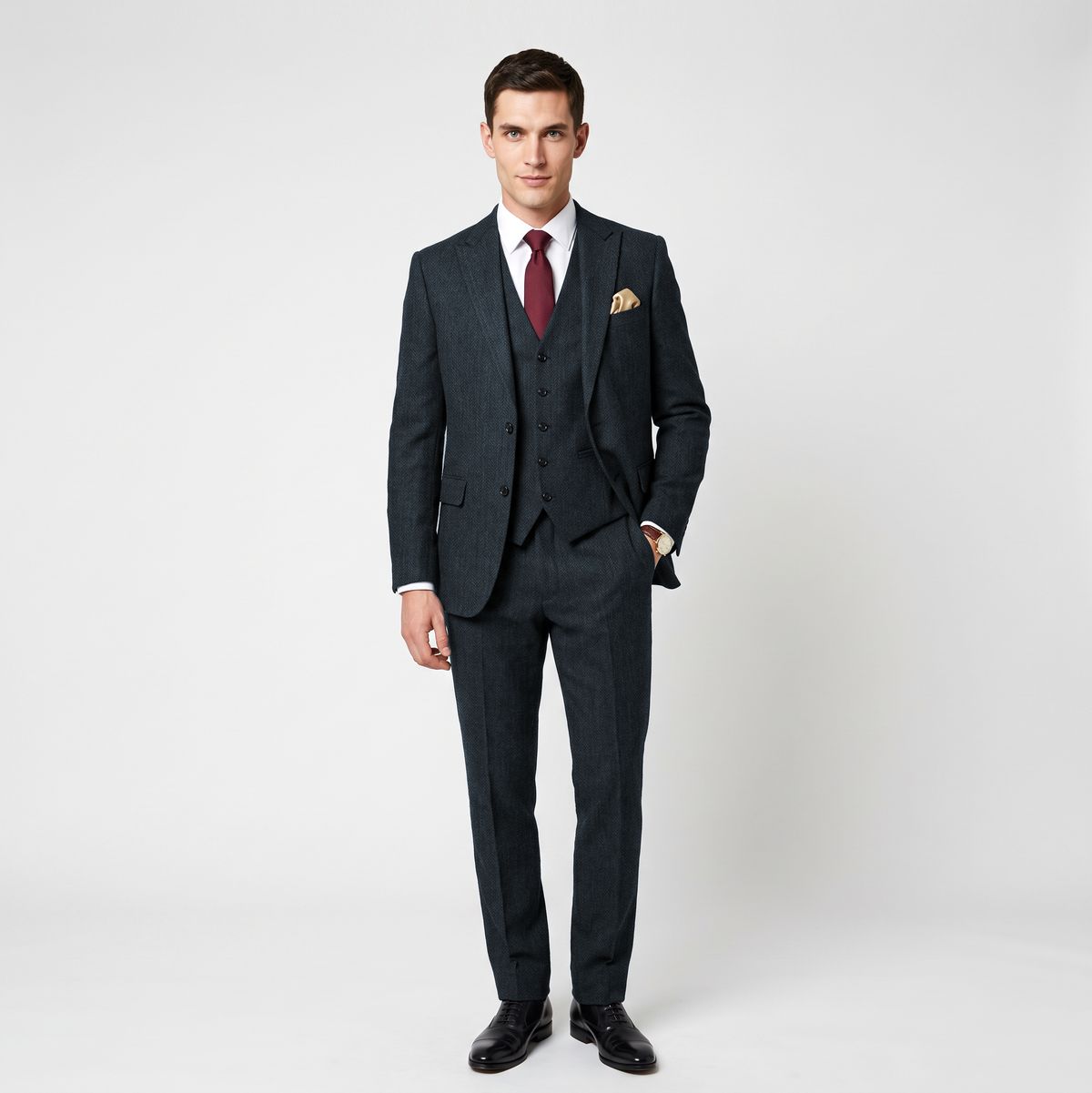 Ceehuteey 3 Pieces Men's Herringbone Peak Lapel For Wedding (Blazer+Vest+Pants)