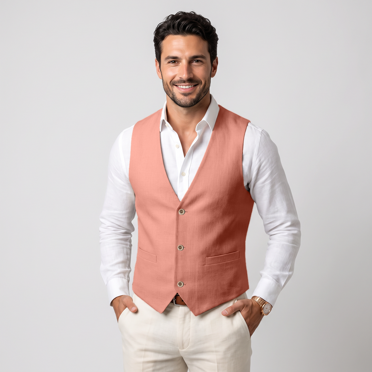Ceehuteey Men's Linen V Neck Summer Waistcoat