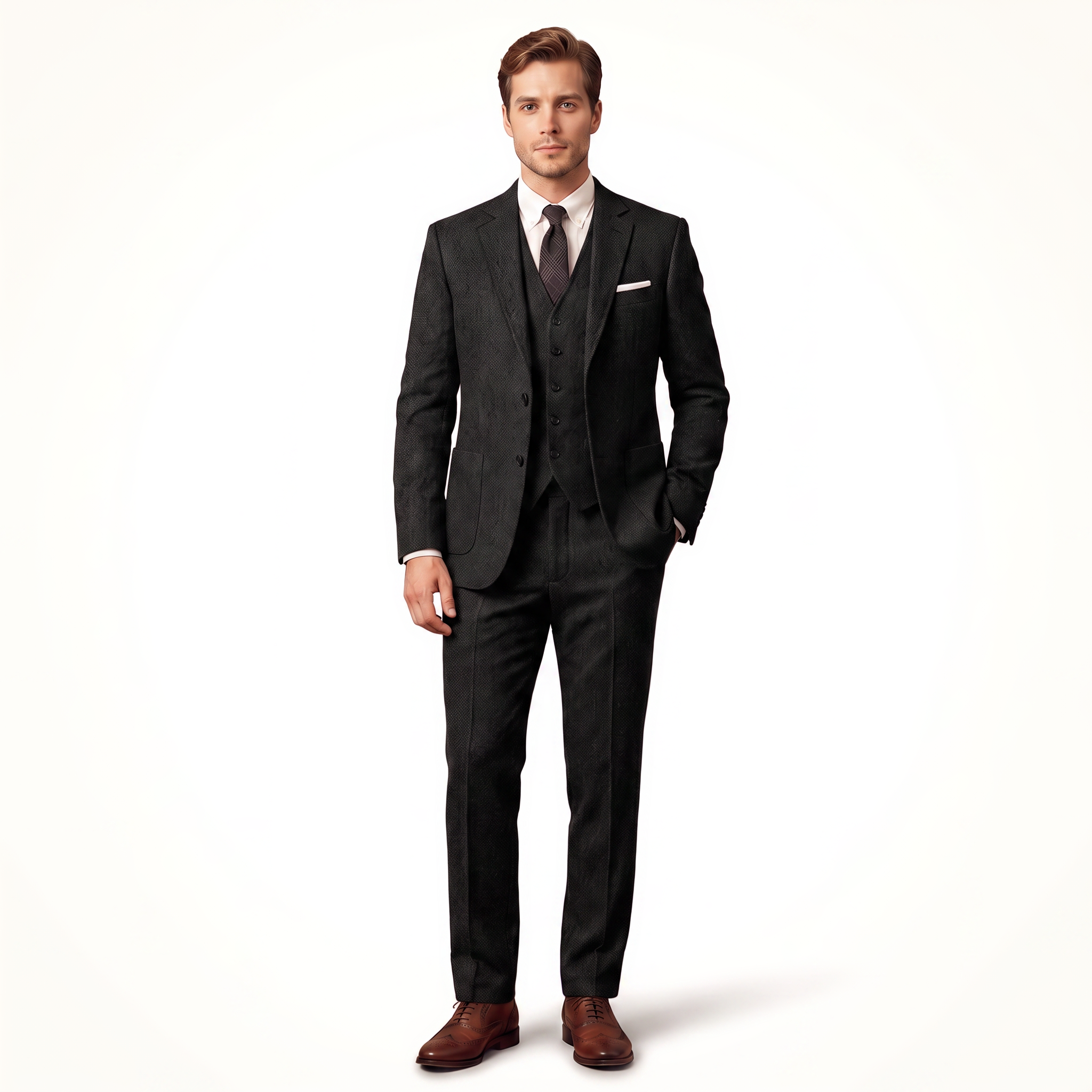 Ceehuteey 3 Pieces Men's Suit Classic Tweed Notch Lapel Suits Prom(Blazer+Vest+Pants)