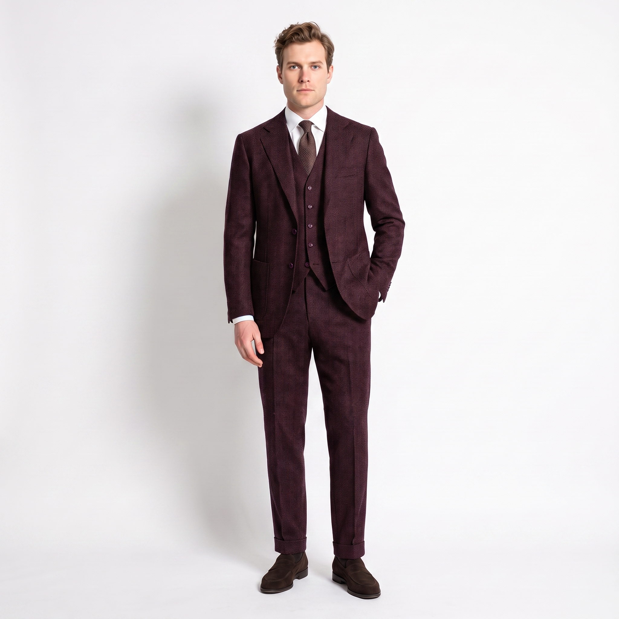 Ceehuteey 3 Pieces Men's Suit Herringbone Notch Lapel Suits (Blazer+Vest+Pants)