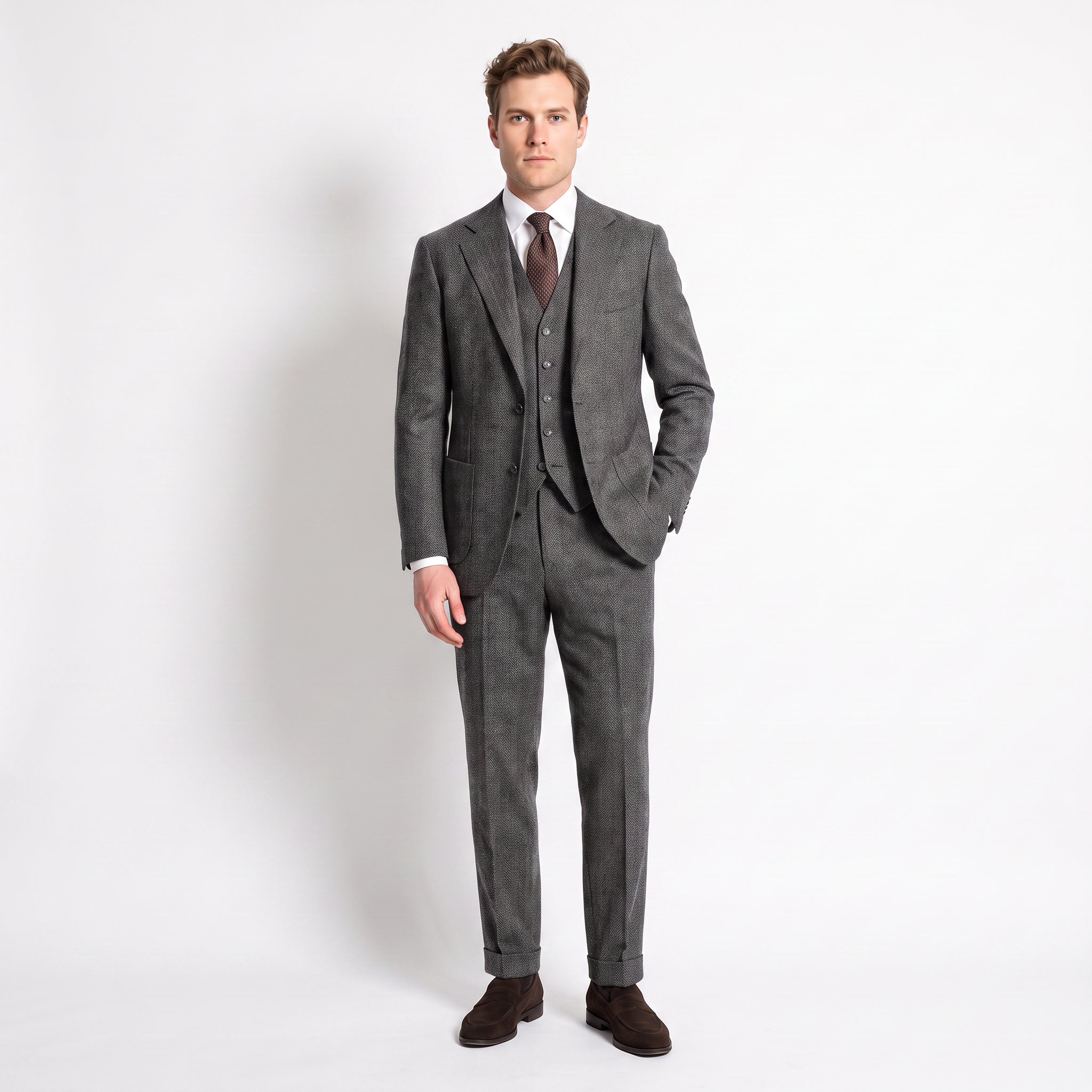 Ceehuteey 3 Pieces Men's Suit Herringbone Notch Lapel Suits (Blazer+Vest+Pants)