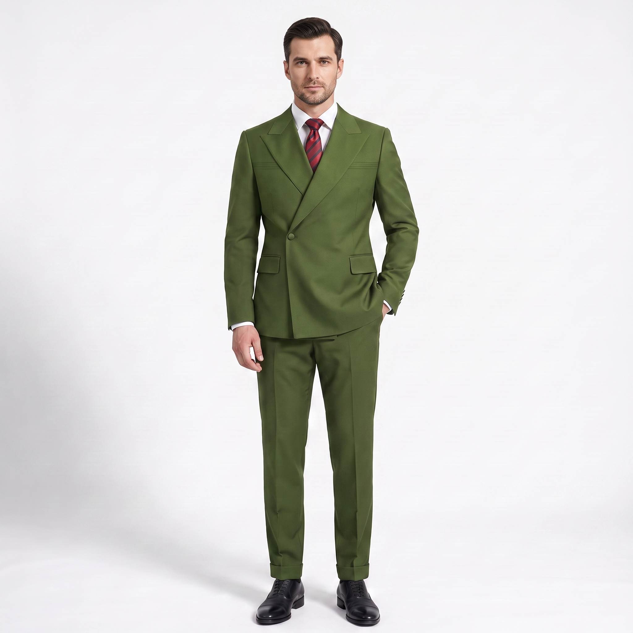 Ceehuteey Fashion 2 Pieces Men‘s Suit Flat Peak Lapel Suit (Blazer+Pants)