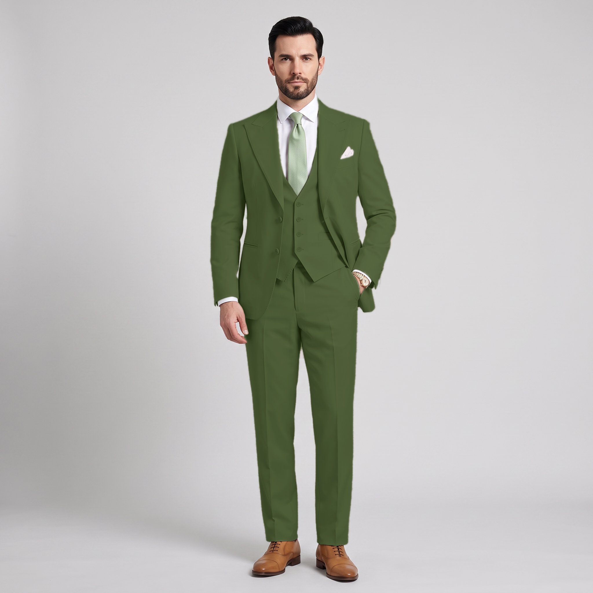 Ceehuteey Men's 3 Pieces Solid Peak Lapel Suits For Wedding (Blazer+Vest+Pants)