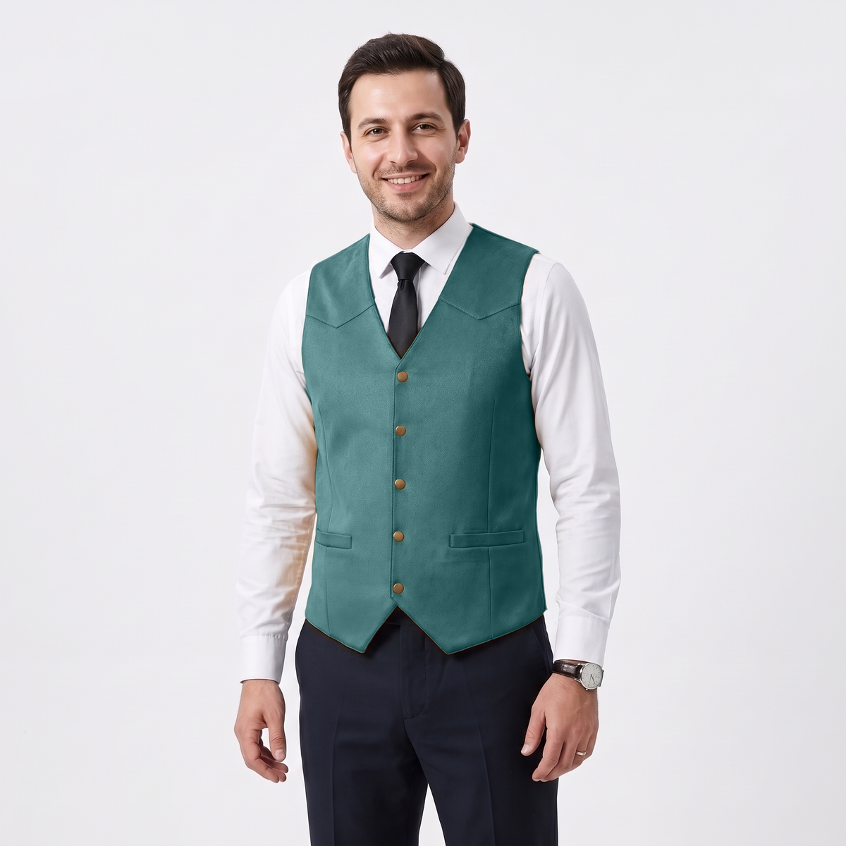 Ceehuteey Men's Suede Cowboy Suit Vest V Neck Waistcoat