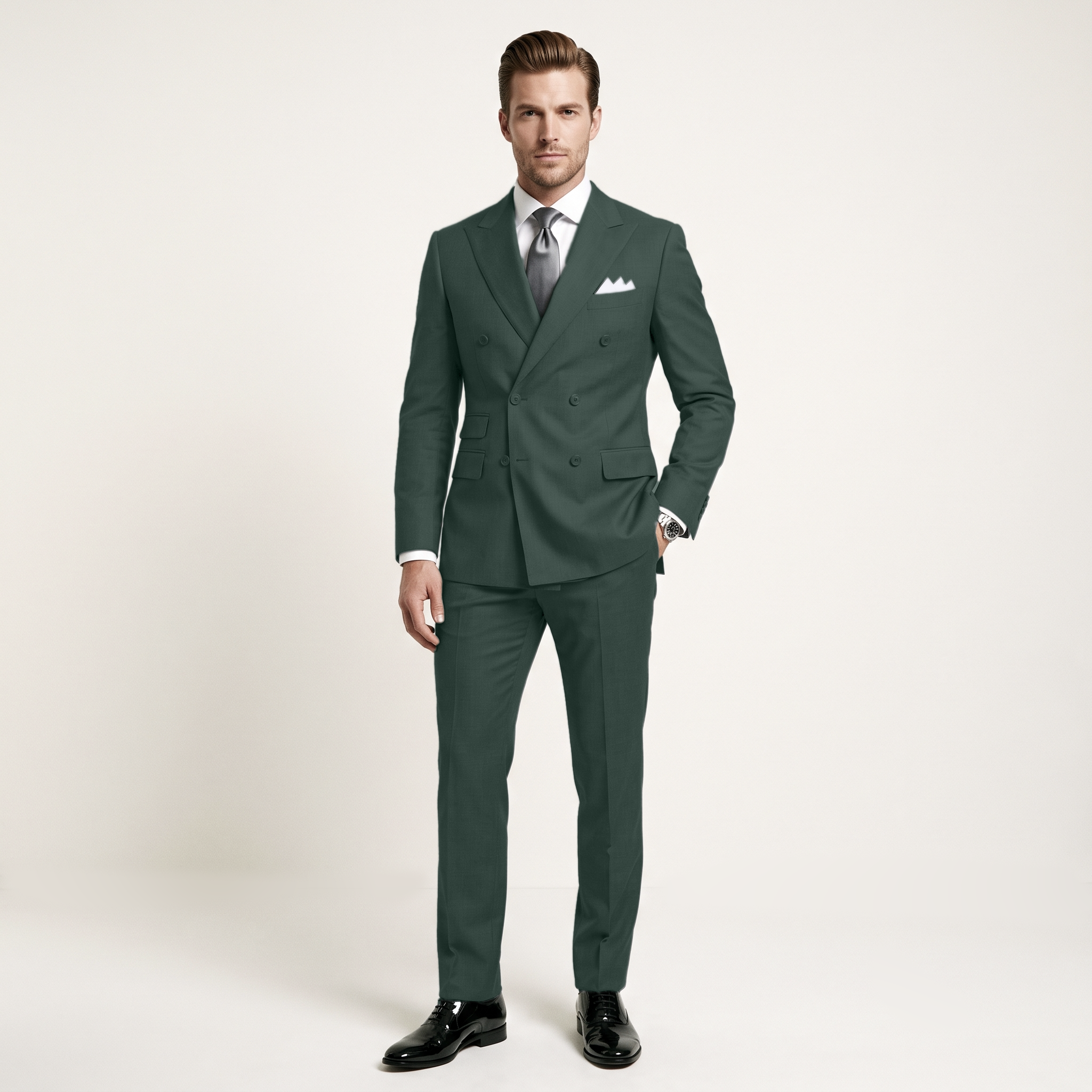 Ceehuteey Men's 2 Pieces Double Breasted Peak Lapel Men's Suits (Blazer+Pants)
