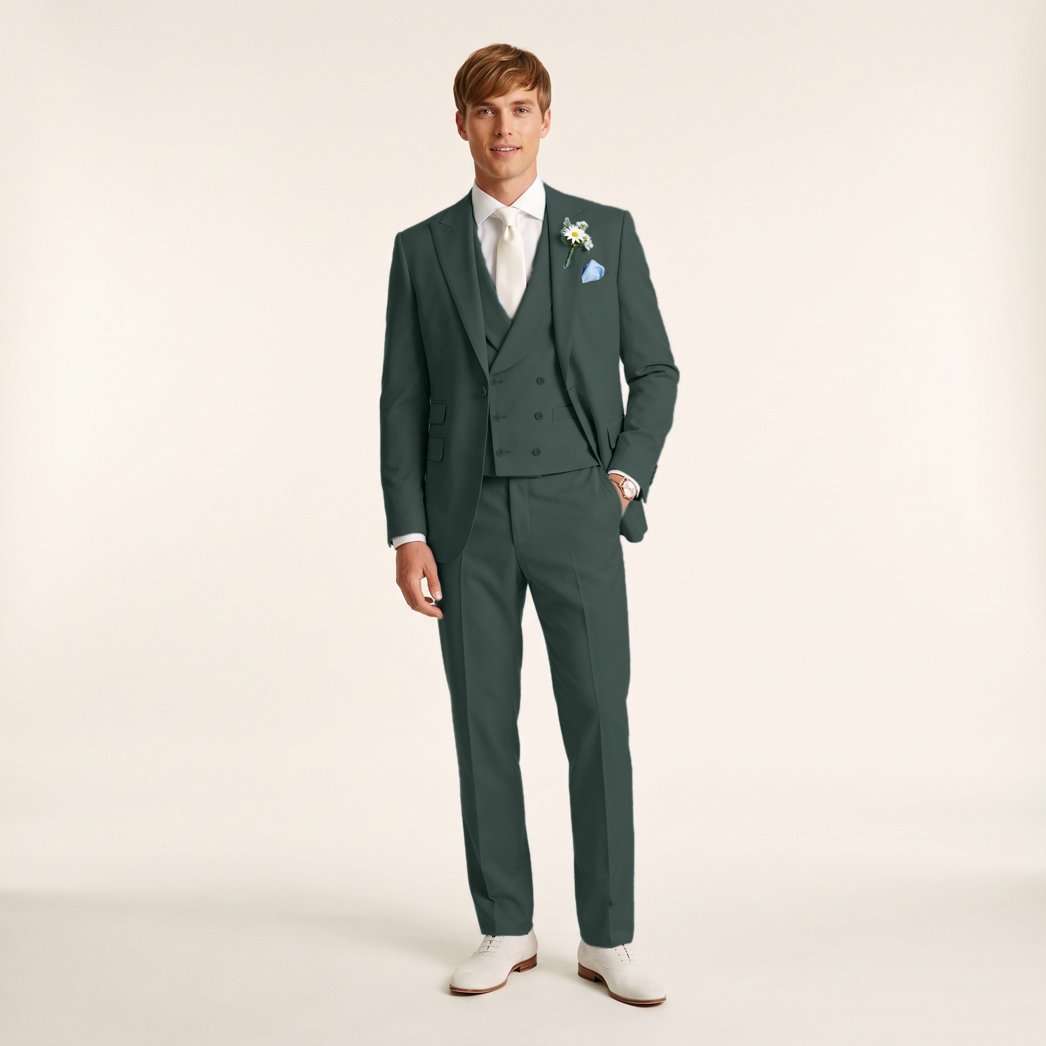 Ceehuteey 3 Pieces Men's Suits Double-Breasted Peak Lapel Suits (Blazer+Vest+Pants)