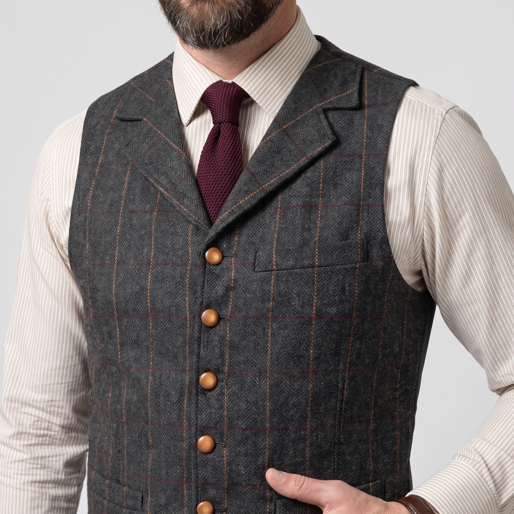 Ceehuteey Men's Plaid Tweed Notch Lapel Waistcoat