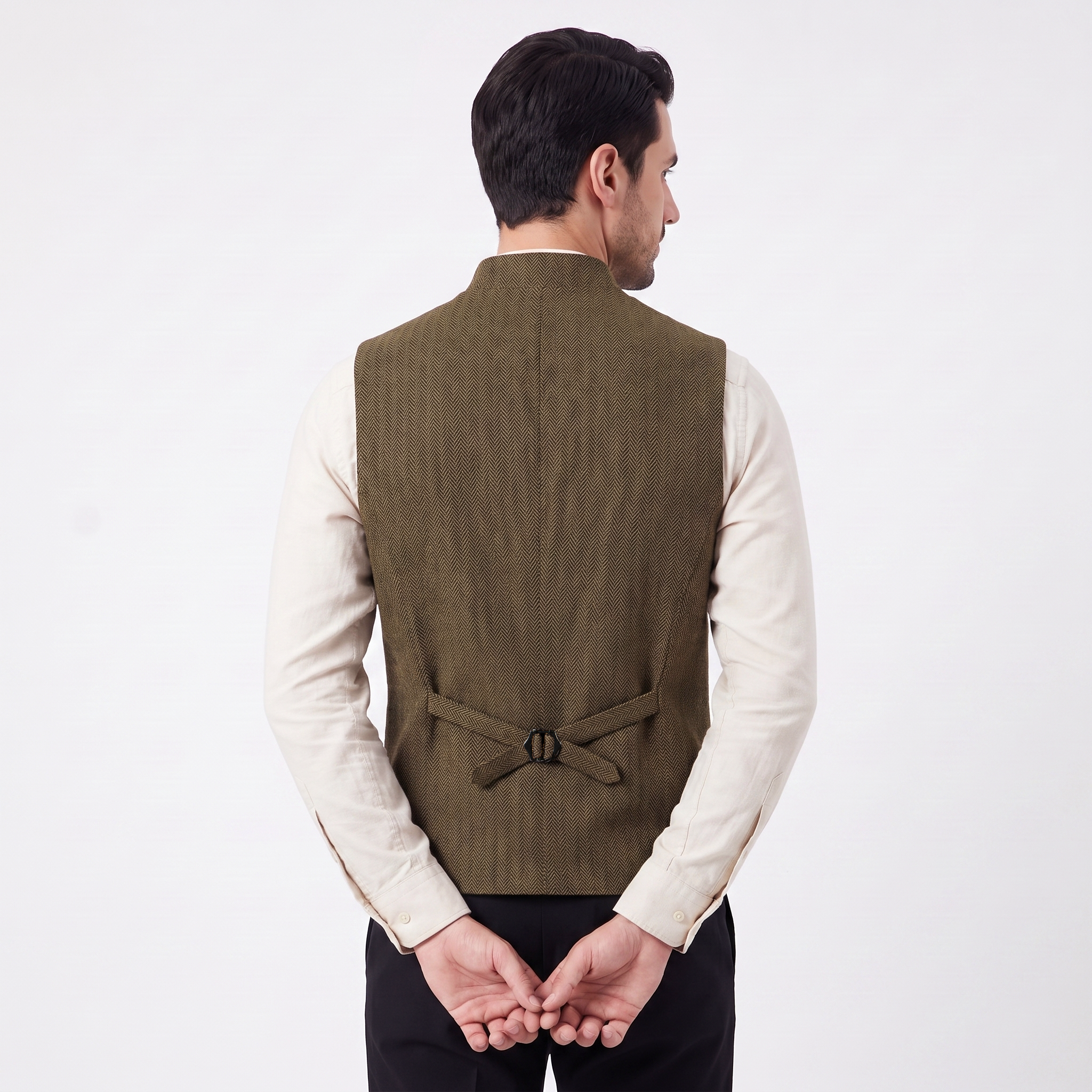 Ceehuteey Men's Herringbone Stand Collar Waistcoat