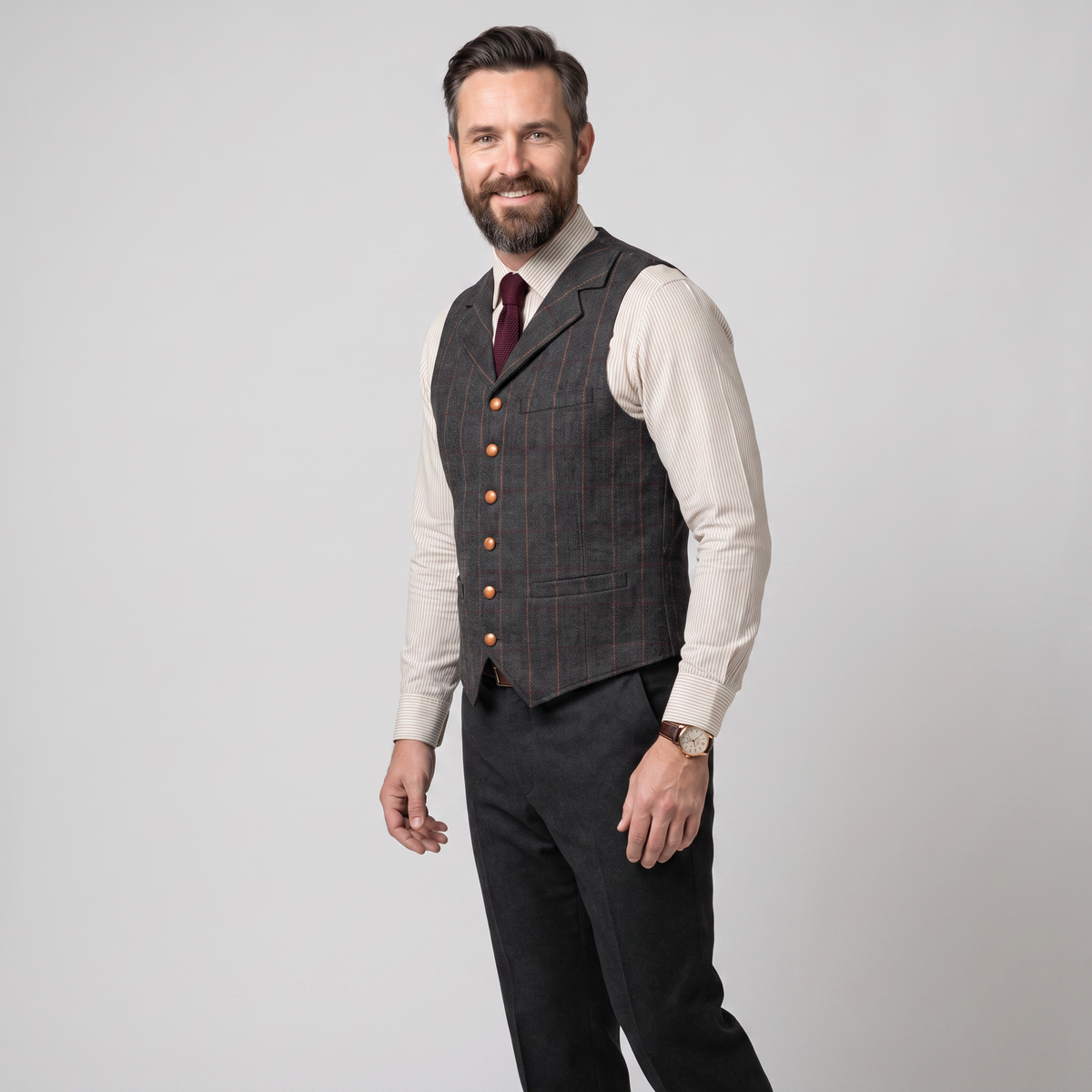 Ceehuteey Men's Plaid Tweed Notch Lapel Waistcoat