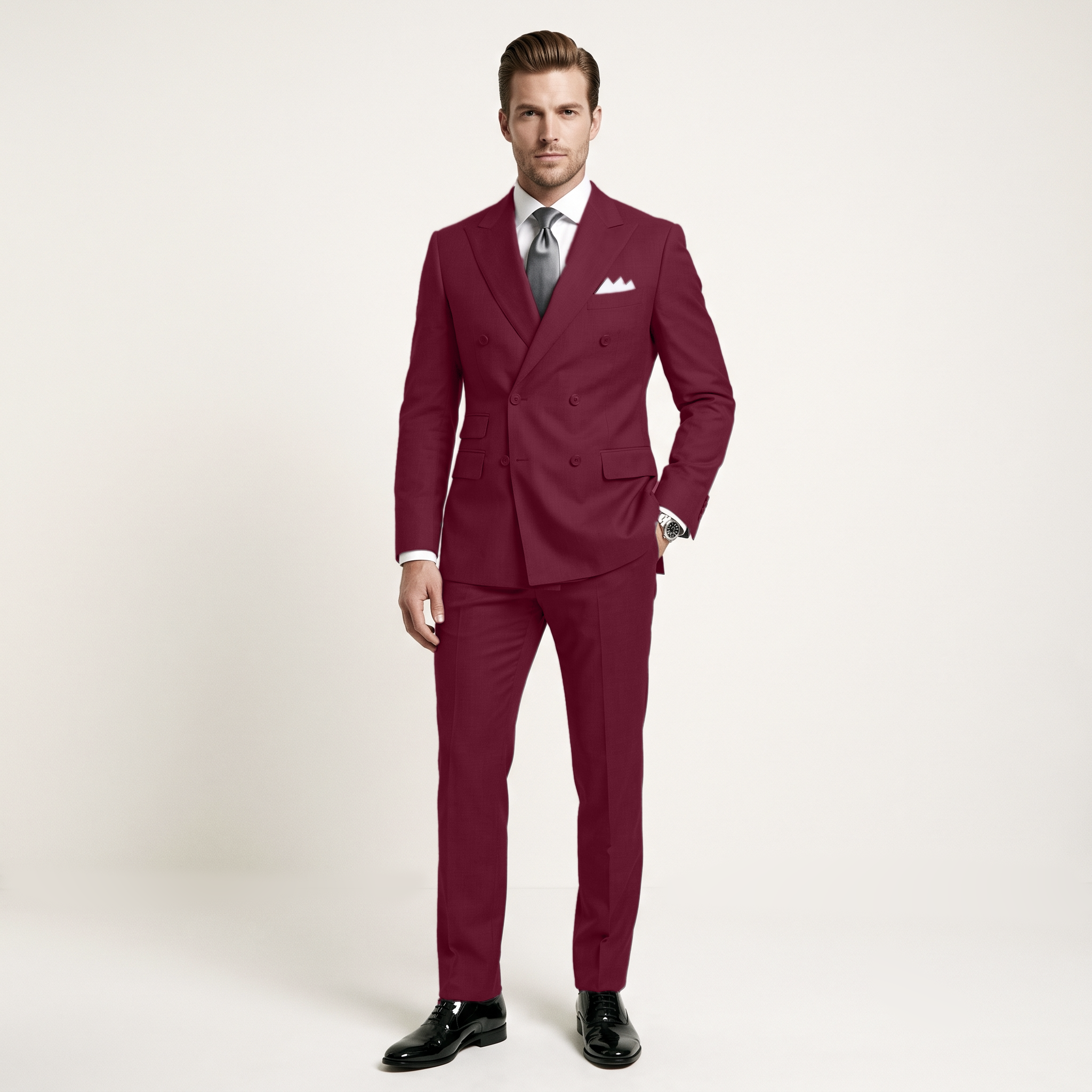 Ceehuteey Men's 2 Pieces Double Breasted Peak Lapel Men's Suits (Blazer+Pants)