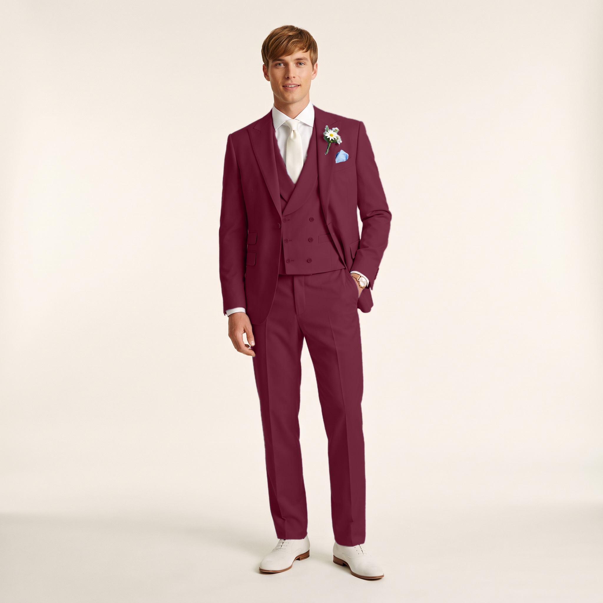 Ceehuteey 3 Pieces Men's Suits Double-Breasted Peak Lapel Suits (Blazer+Vest+Pants)