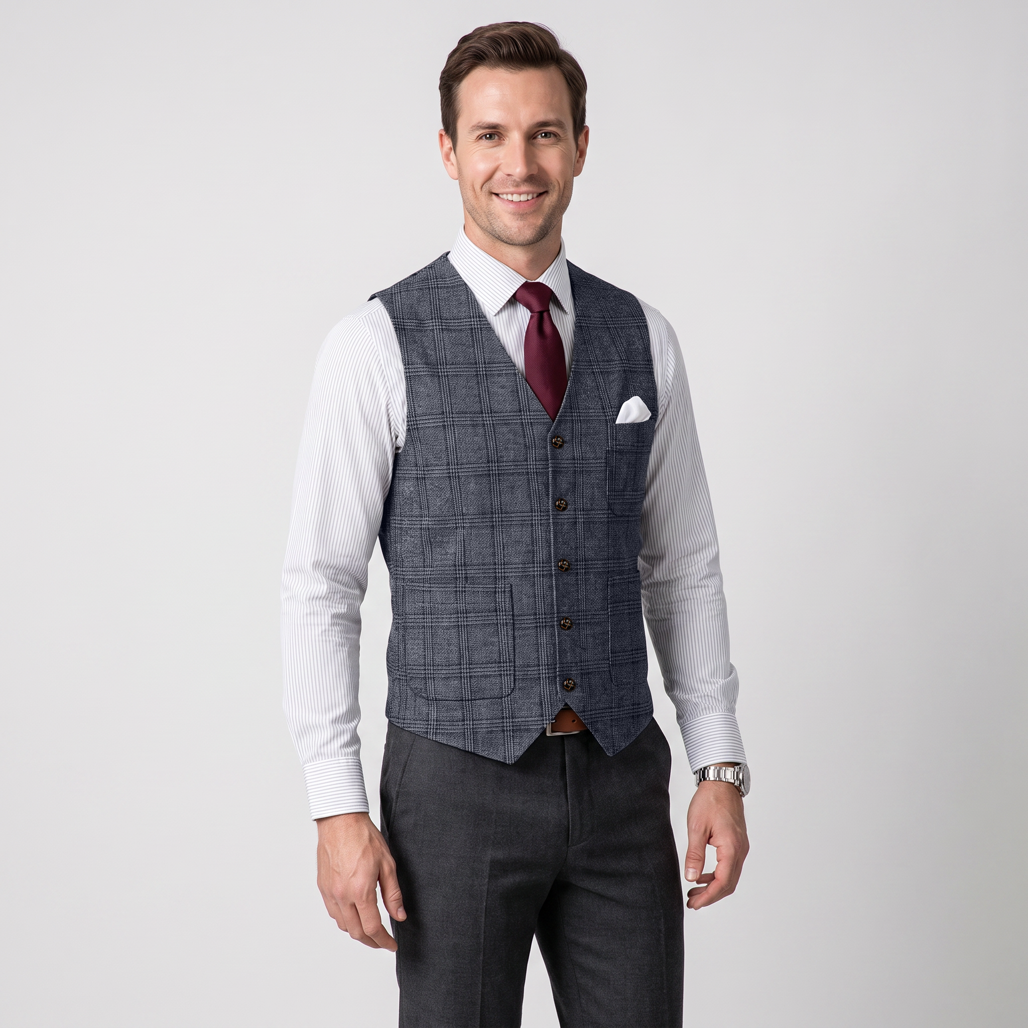 Ceehuteey Men's Causual Plaid Tweed V Neck Waistcoat