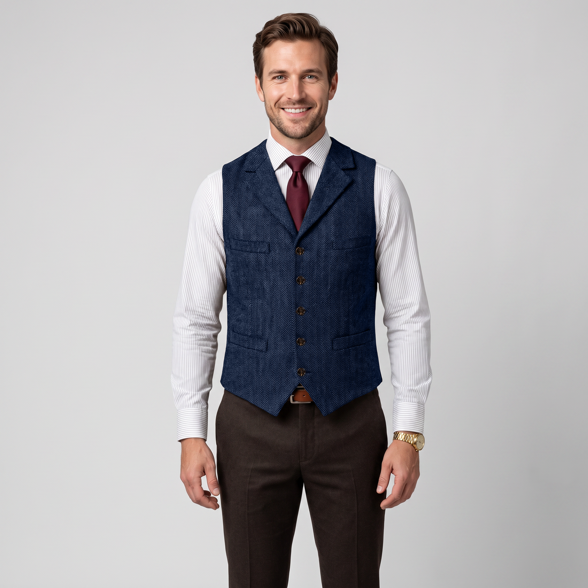 Ceehuteey Men's Suit Vest Herringbone Notch Lapel Waistcoat