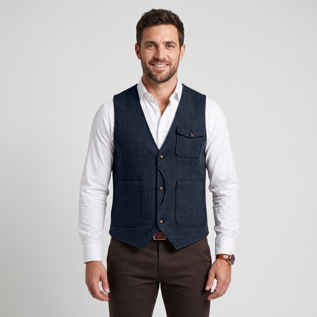 Ceehuteey Men‘s Causual V Neck Tweed Herringbone Waistcoat