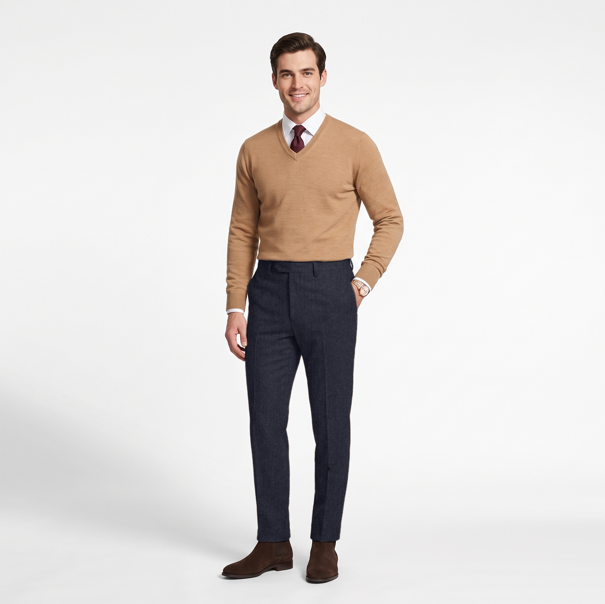Ceehuteey Men's Retro Pants Herringbone Tweed Trousers