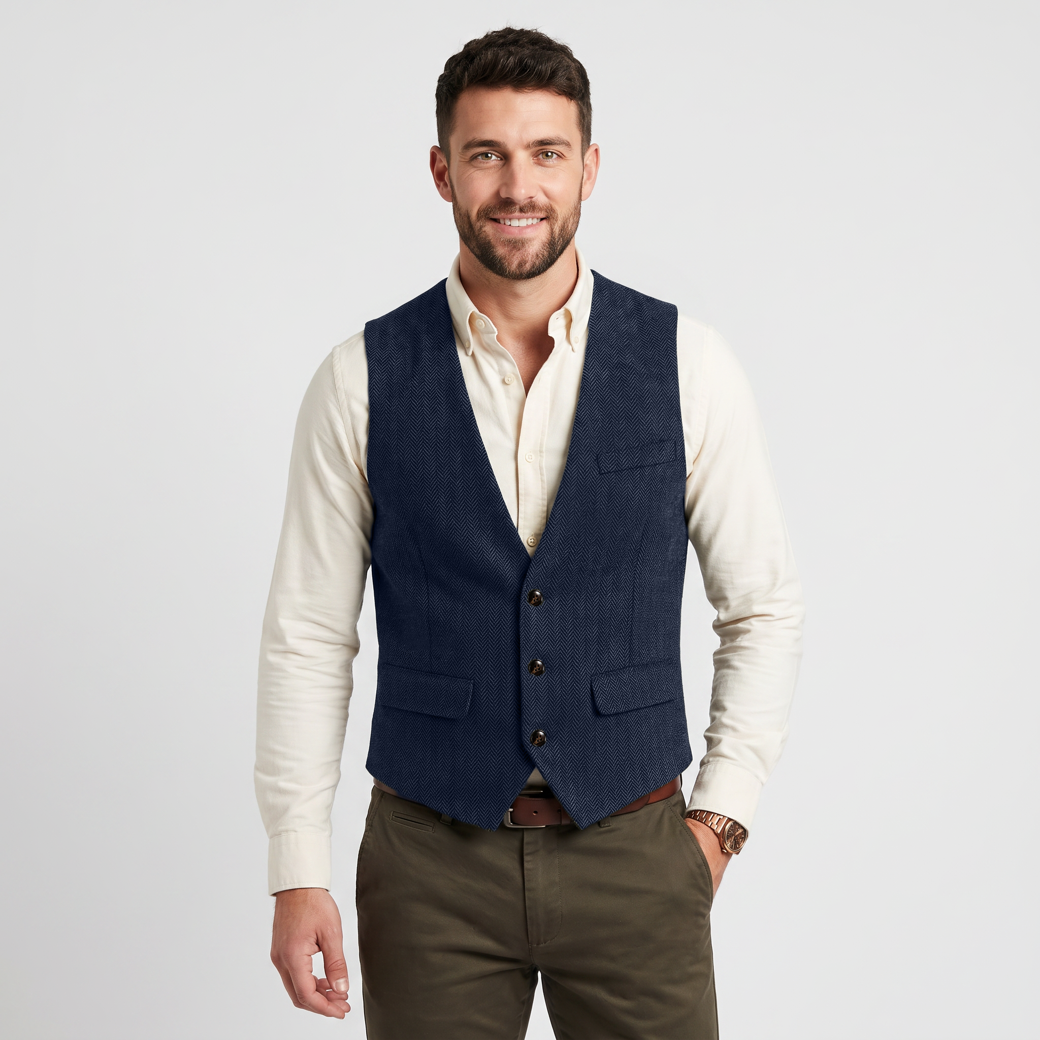 Ceehuteey Classic Men's V Neck Herringbone Waistcoat