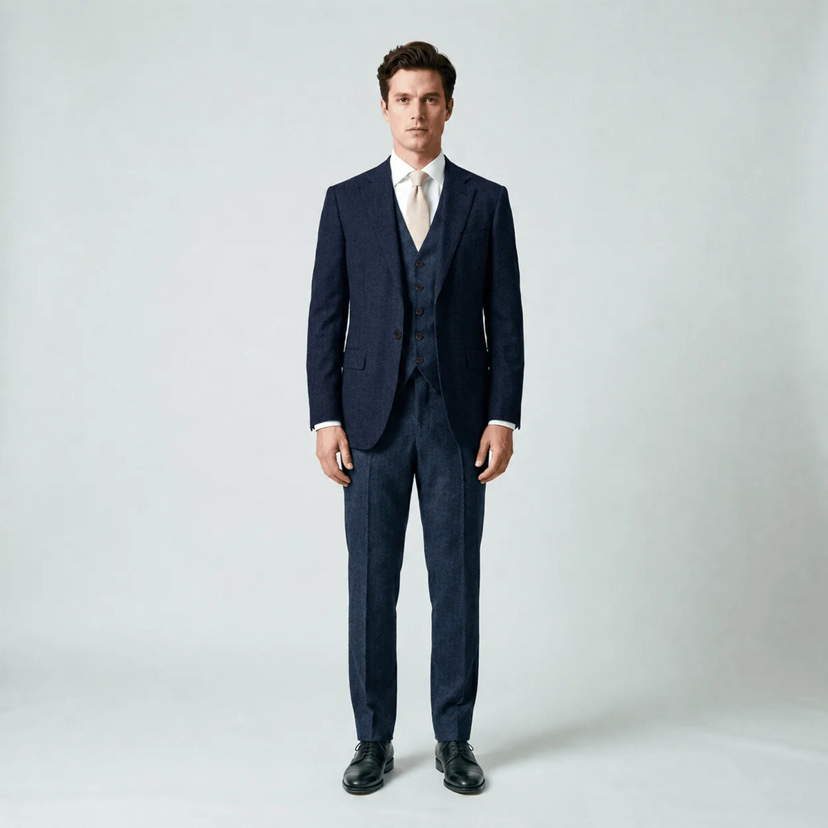 Ceehuteey Mens Tweed Herringbone Suits 3 Pieces Suits Groom Suits (Blazer+vest+Pants)