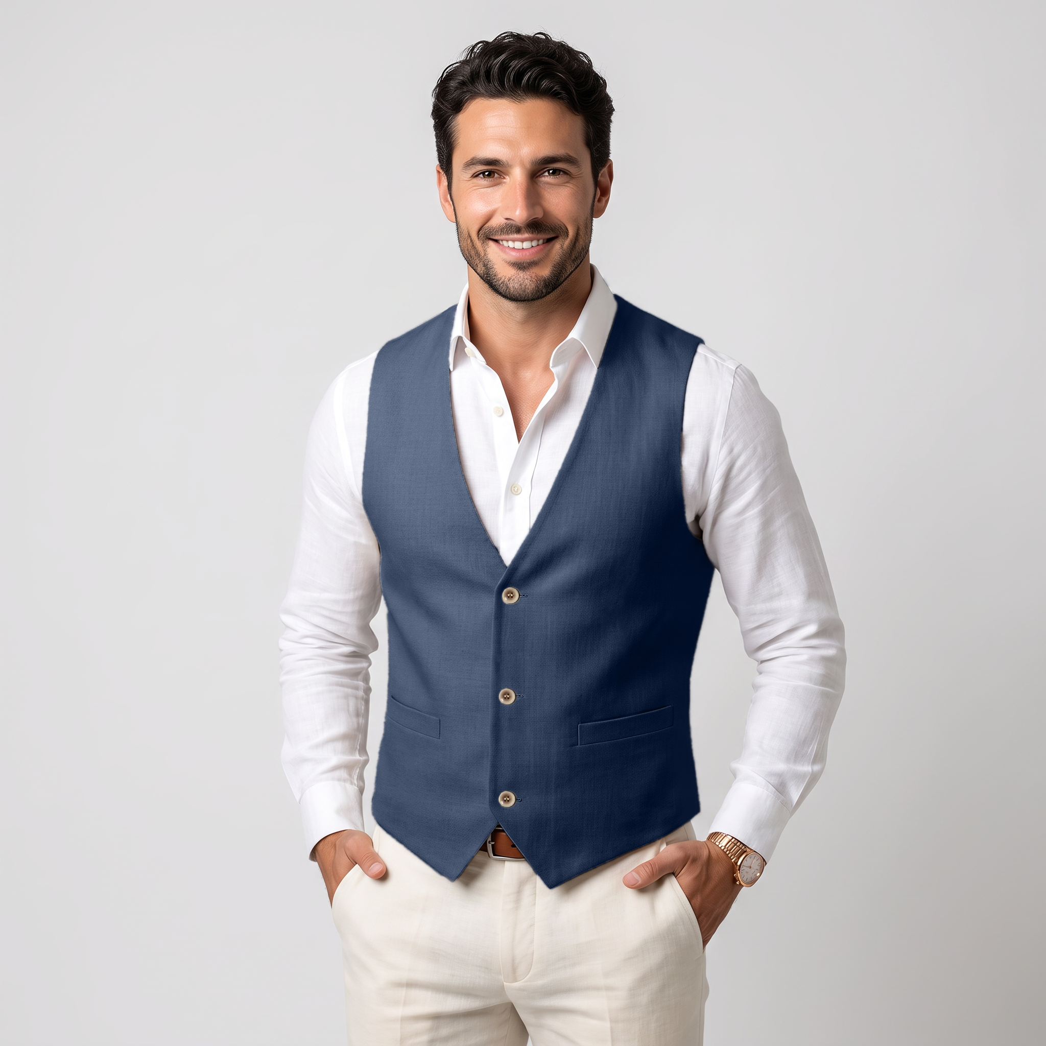 Ceehuteey Men's Linen V Neck Summer Waistcoat
