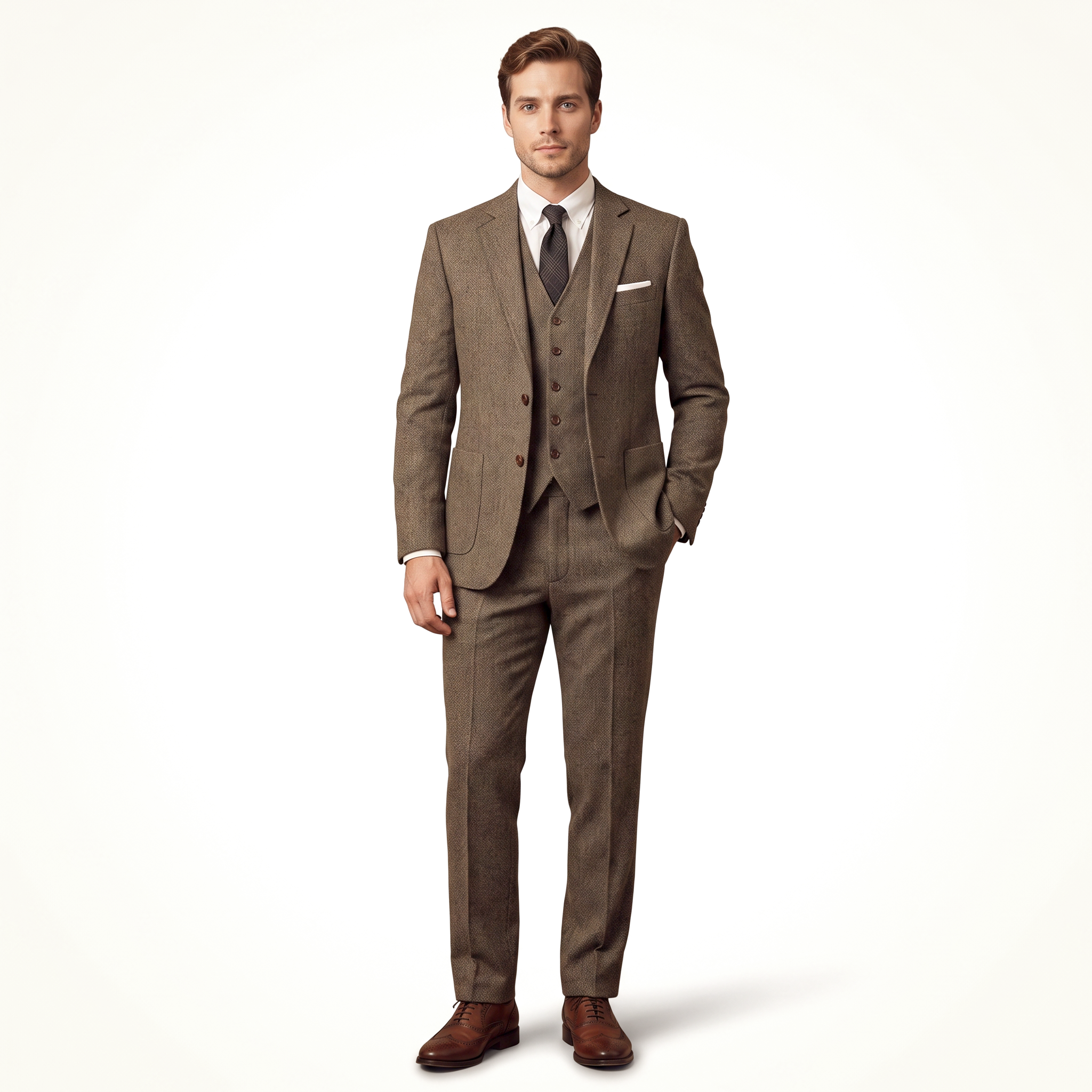 Ceehuteey 3 Pieces Men's Suit Classic Tweed Notch Lapel Suits Prom(Blazer+Vest+Pants)