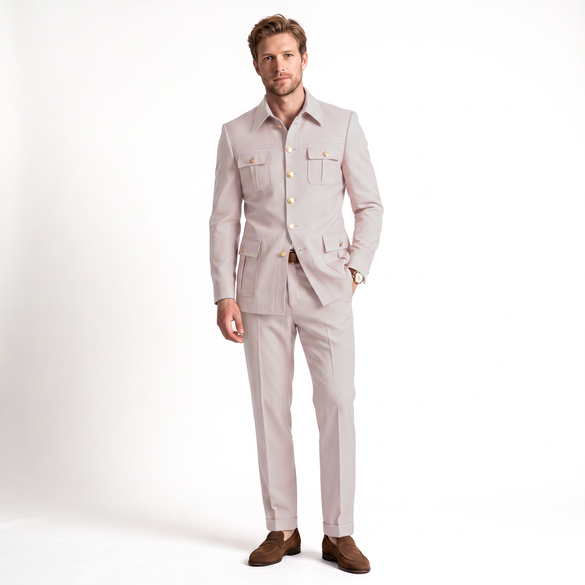 Ceehuteey Stylish Men's 2 Pieces Stand Collar Flat Men's Suits (Blazer+Pants)