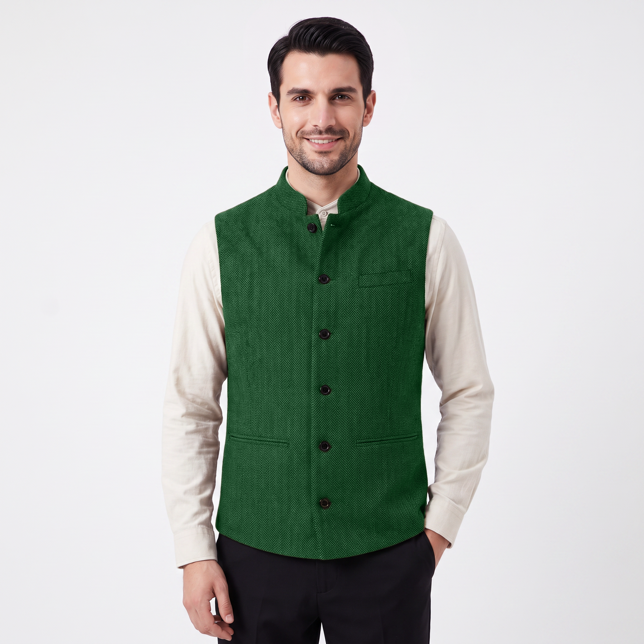 Ceehuteey Men's Herringbone Stand Collar Waistcoat