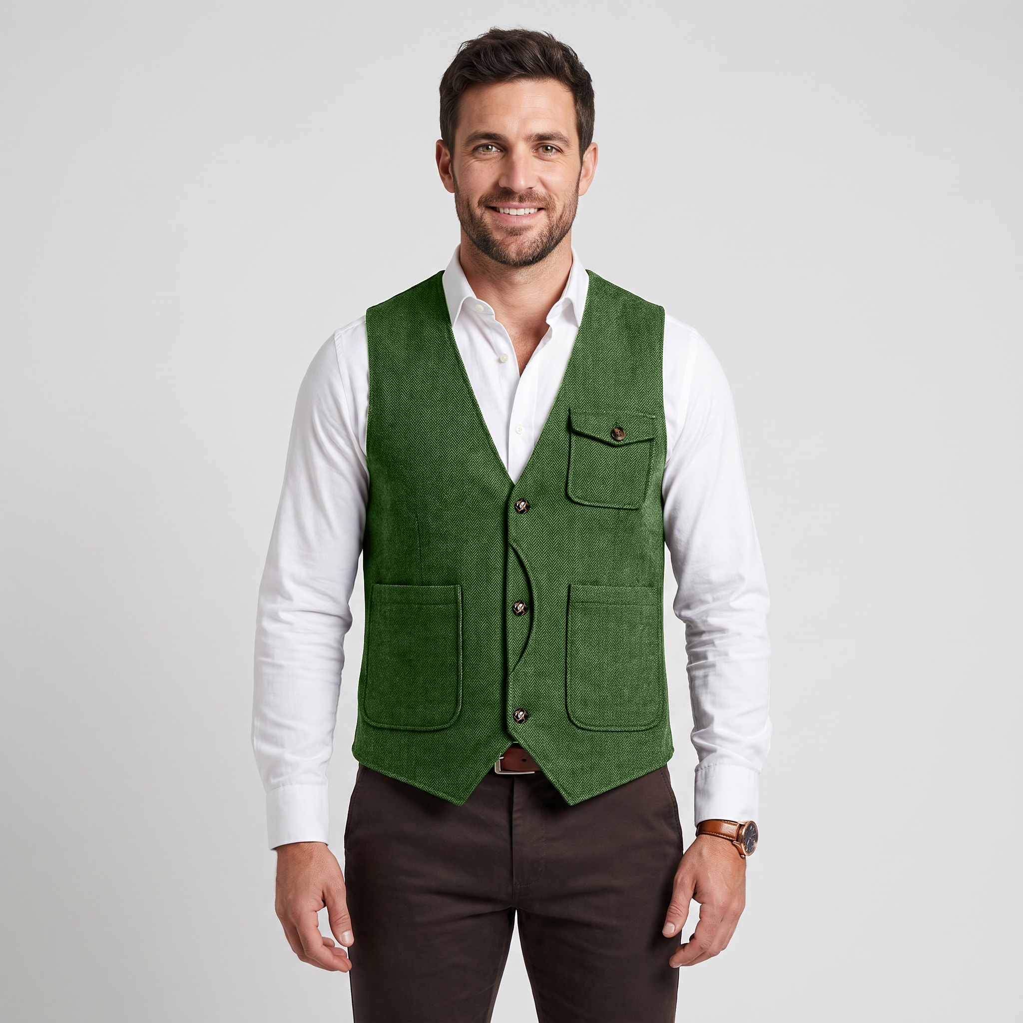 Ceehuteey Men‘s Causual V Neck Tweed Herringbone Waistcoat