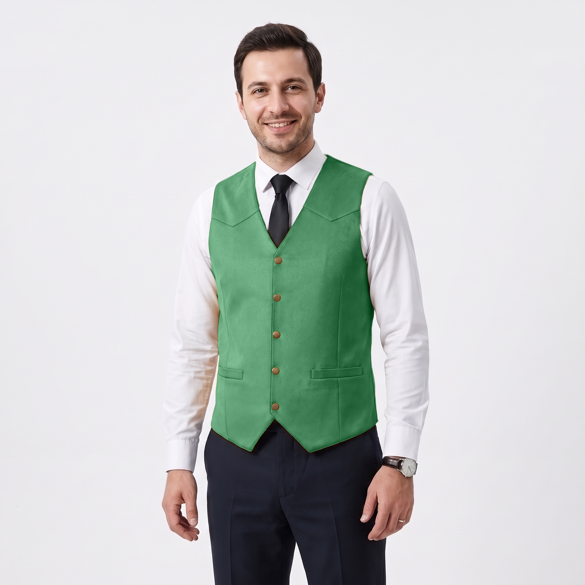 Ceehuteey Men's Suede Cowboy Suit Vest V Neck Waistcoat