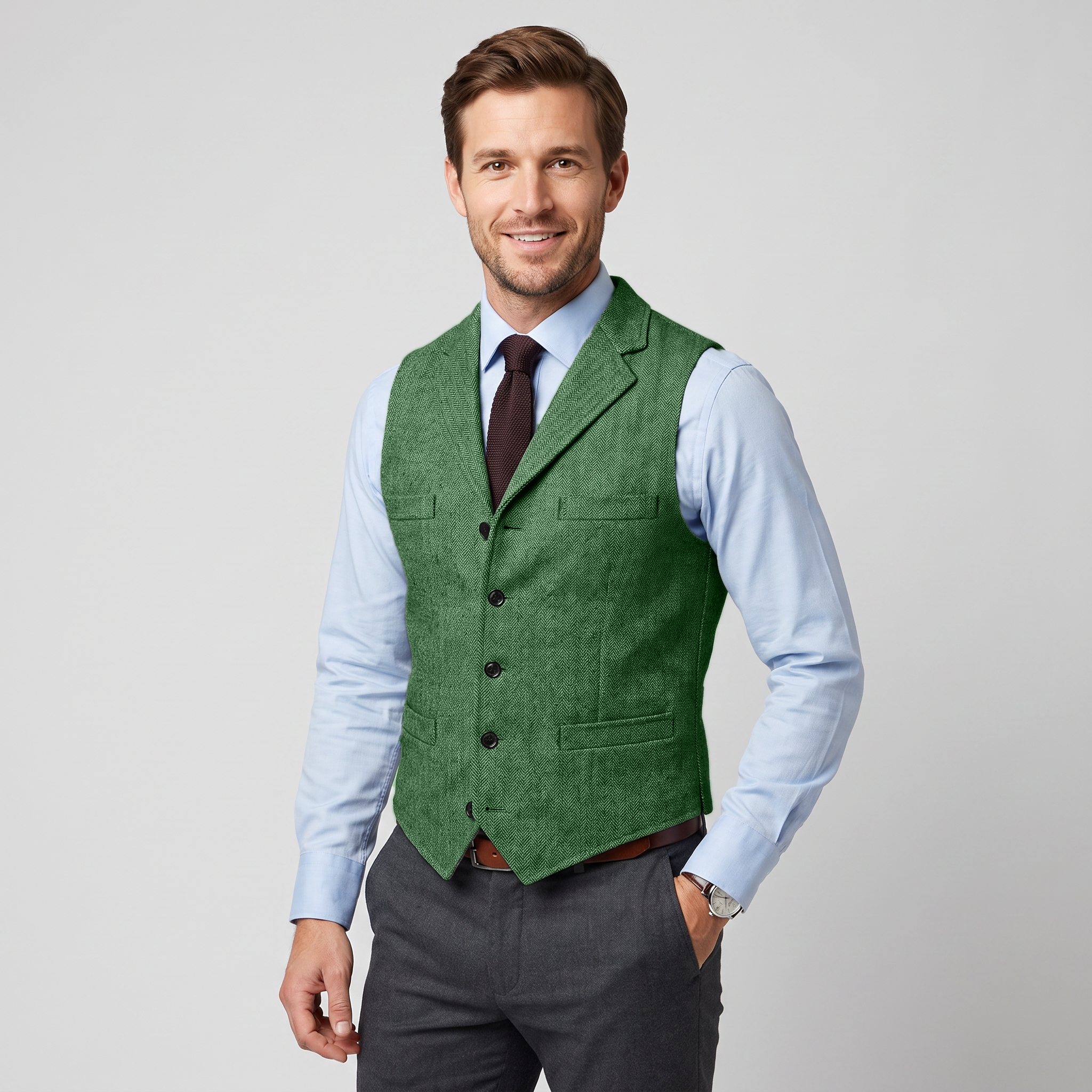 Ceehuteey Men's Classic Herringbone Notch Lapel Waistcoat