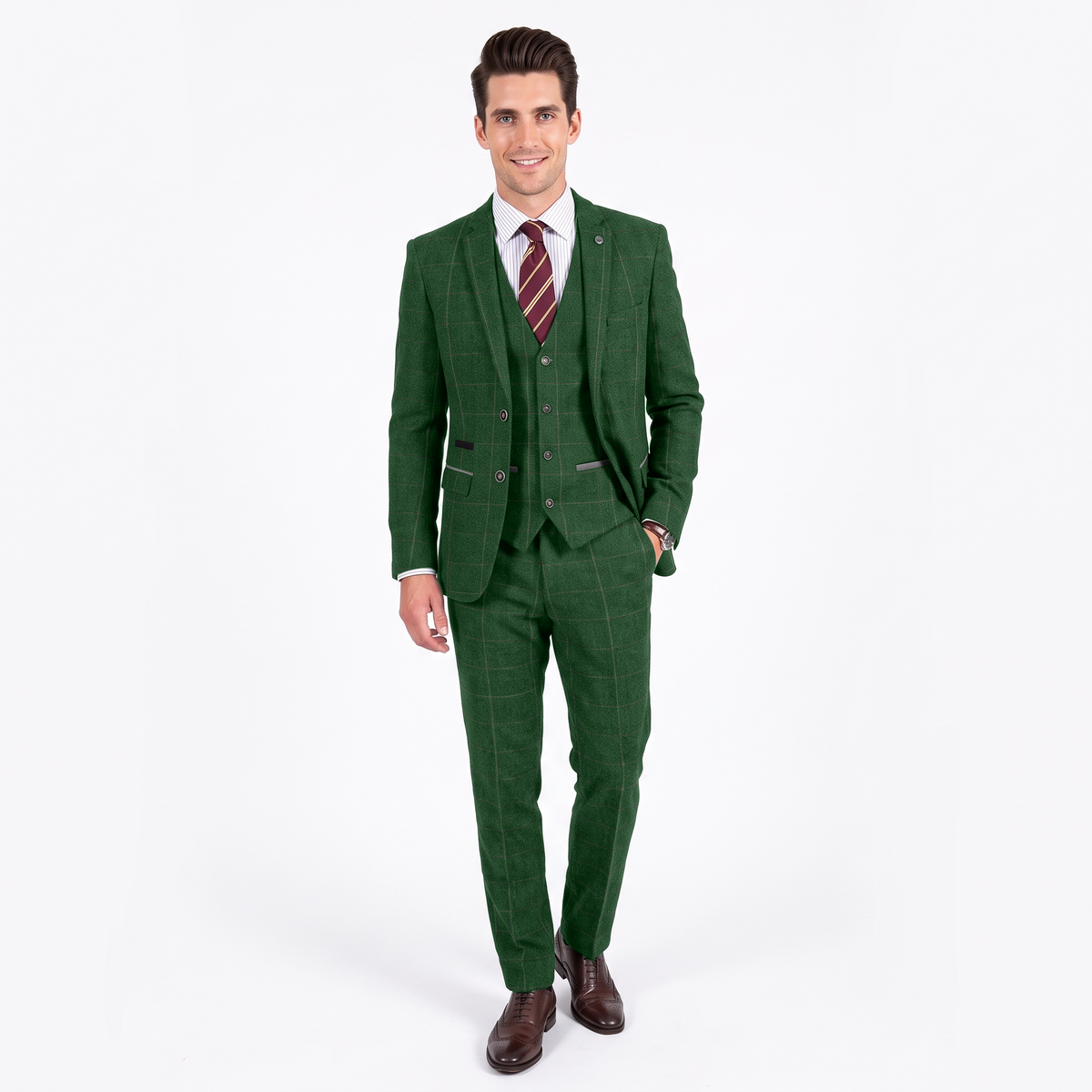 Ceehuteey Vintage Classic Men's 3 Pieces Plaid Notch Lapel Suit (Blazer+Vest+Pants)
