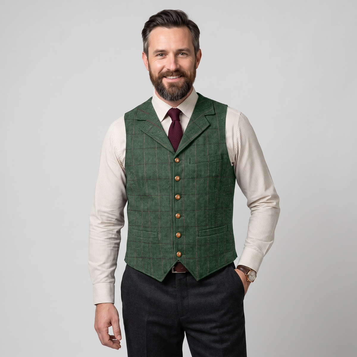 Ceehuteey Men's Plaid Tweed Notch Lapel Waistcoat