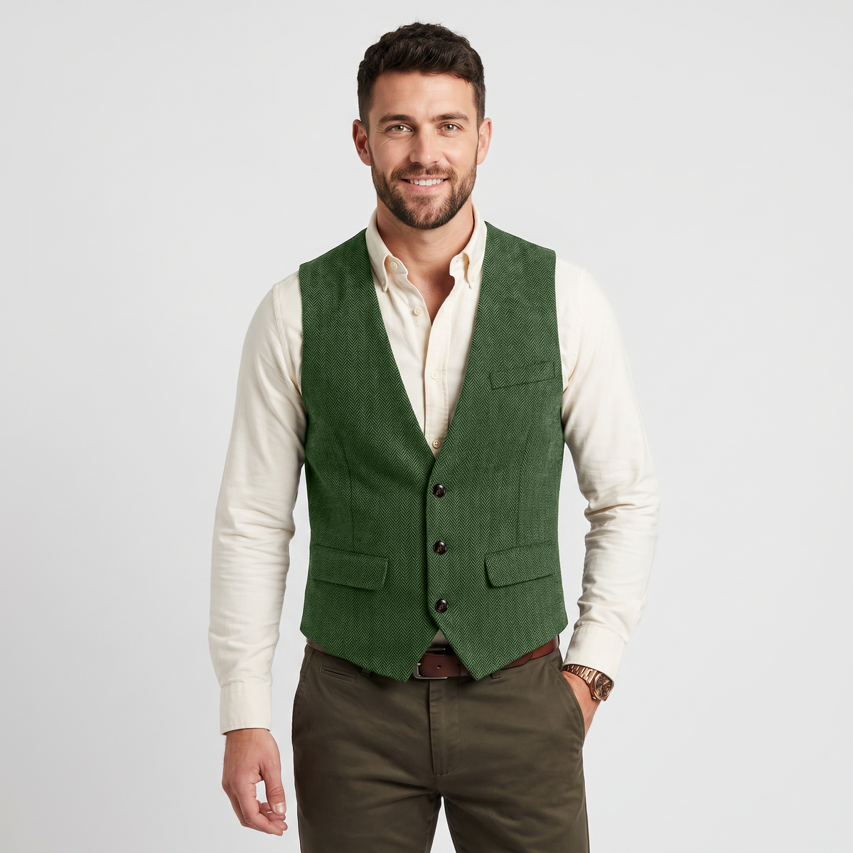 Ceehuteey Classic Men's V Neck Herringbone Waistcoat