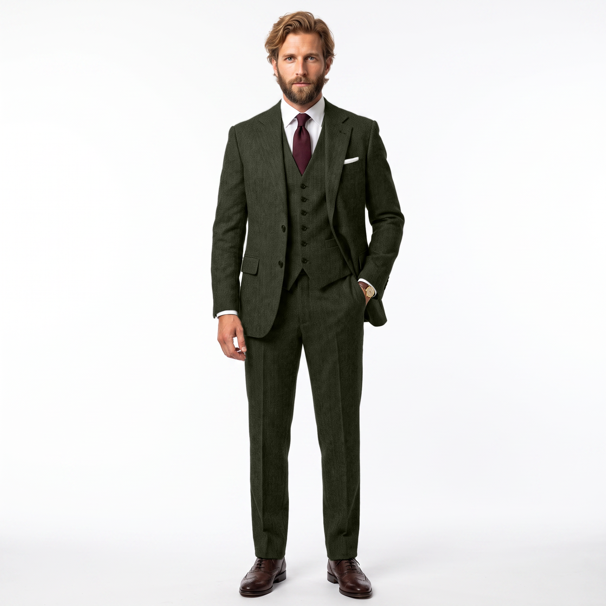 Ceehuteey Men's Herringbone 3 Pieces Notch Lapel Men's Suits (Blazer+Vest+Pants)