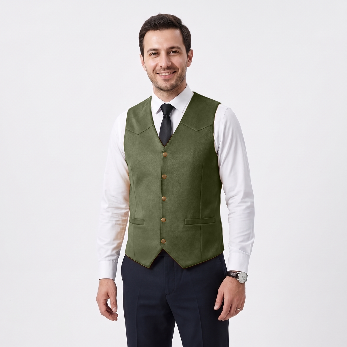 Ceehuteey Men's Suede Cowboy Suit Vest V Neck Waistcoat