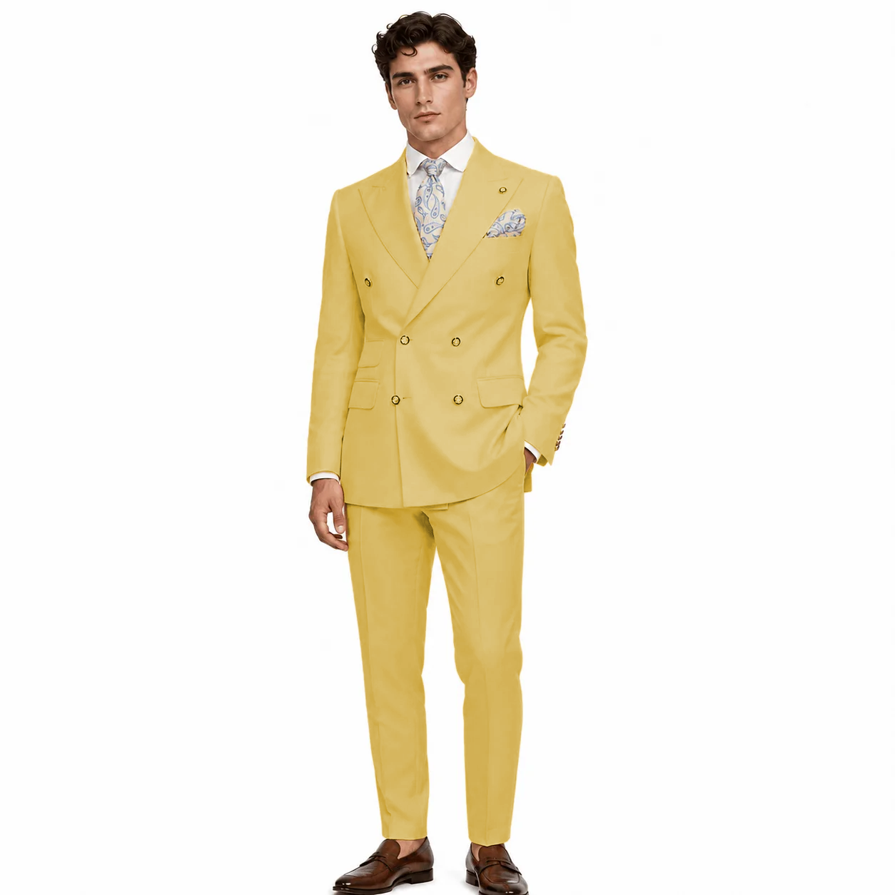 Ceehuteey Men's 2 Pieces Double Breasted Peak Lapel Gent Suit (Blazer+Pants)