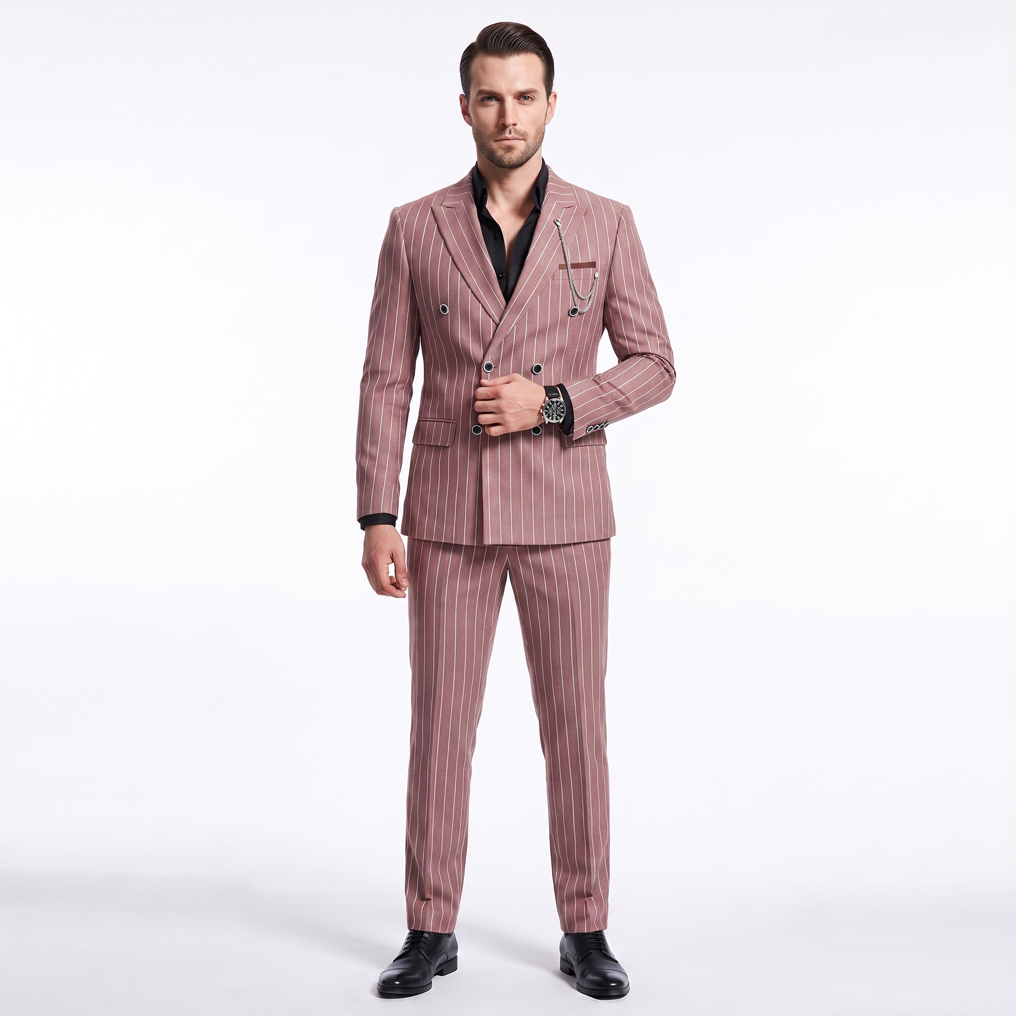 Ceehuteey Men's 2 Pieces Pinstripe Suit Peak Lapel Striped Suits (Blazer+Pants)