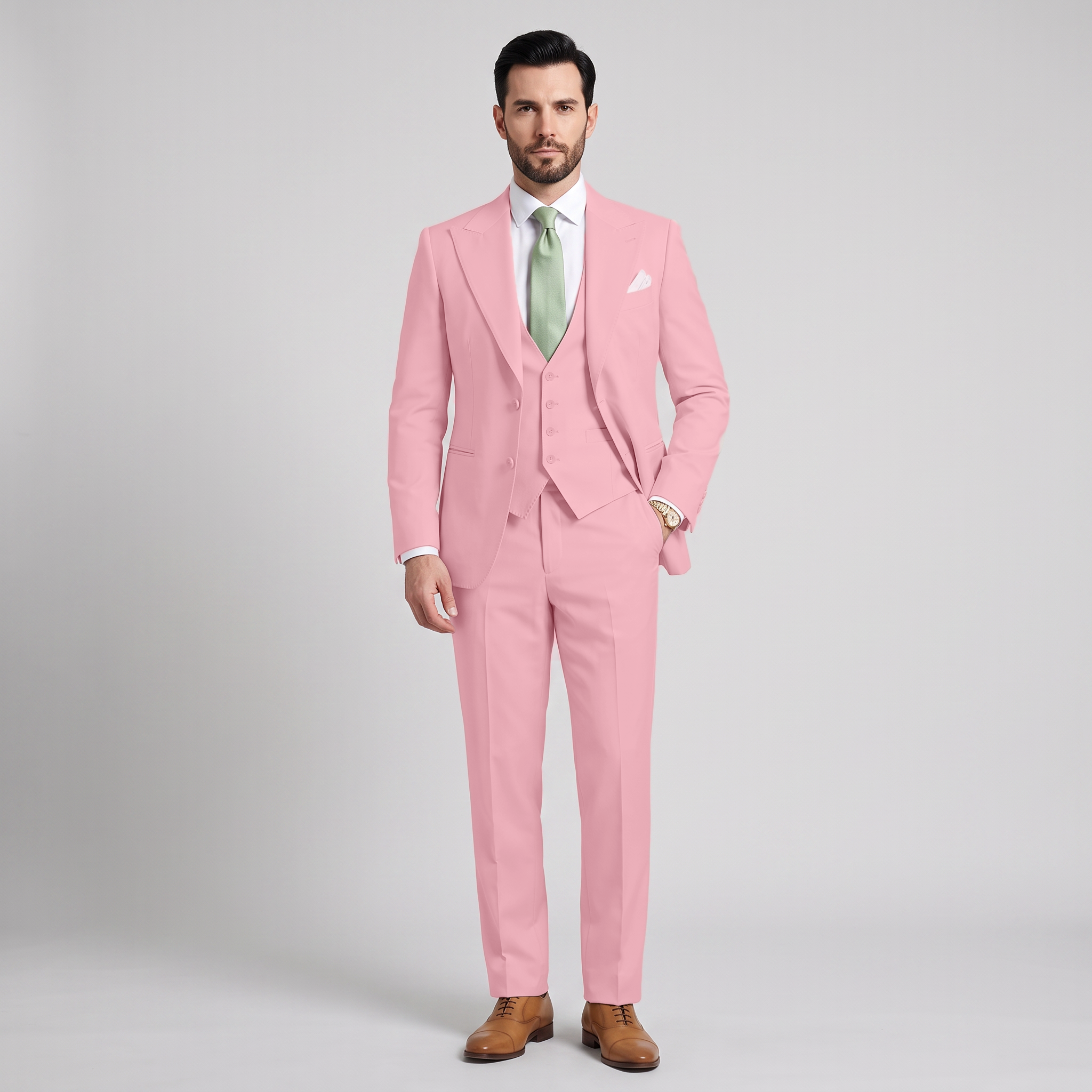 Ceehuteey Men's 3 Pieces Solid Peak Lapel Suits For Wedding (Blazer+Vest+Pants)