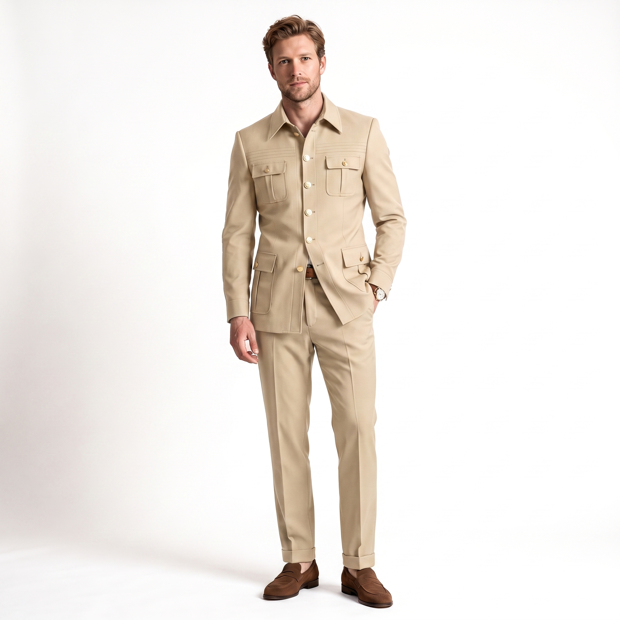 Ceehuteey Stylish Men's 2 Pieces Stand Collar Flat Men's Suits (Blazer+Pants)