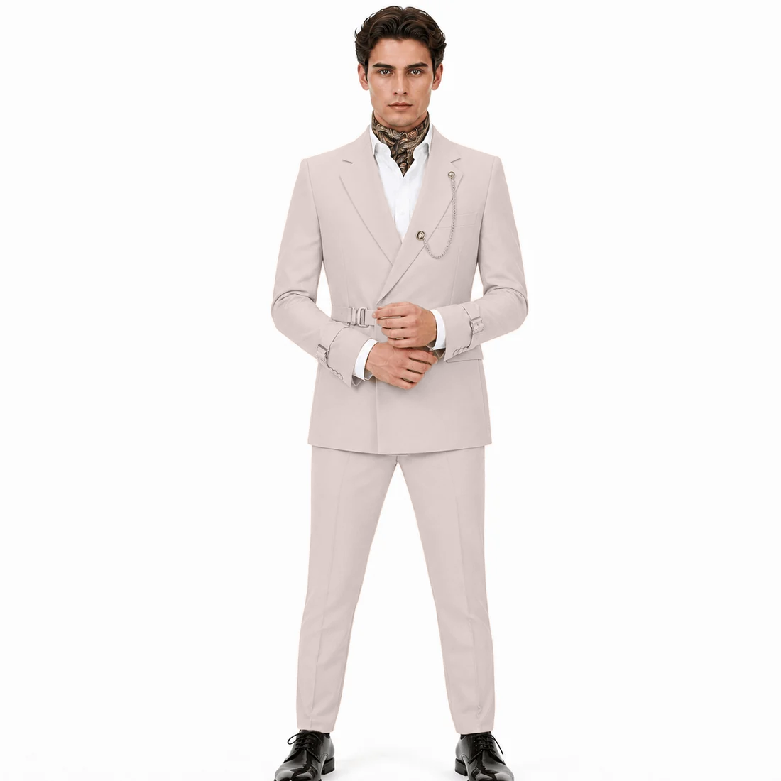 Ceehuteey Men's 2 Piece Solid Notch Lapel Suit Set with Metal Clasp (Blazer+Pants)