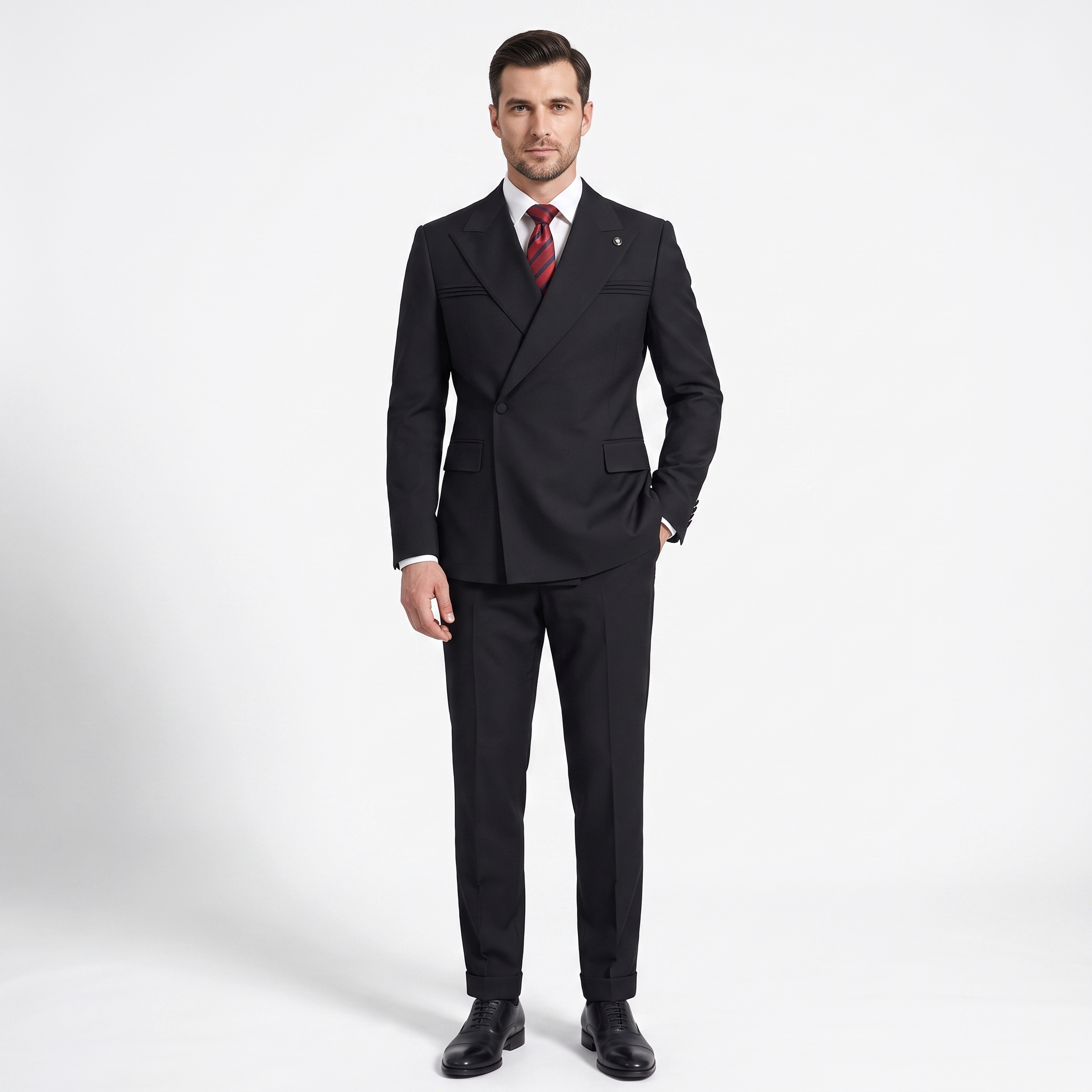 Ceehuteey Fashion 2 Pieces Men‘s Suit Flat Peak Lapel Suit (Blazer+Pants)